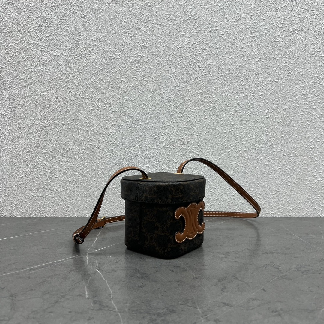 Celine Small Box Cuir Triomphe In Triomphe Canvas Tan For Women 4in/11cm 199262EIN.04LU - Soul Replicas