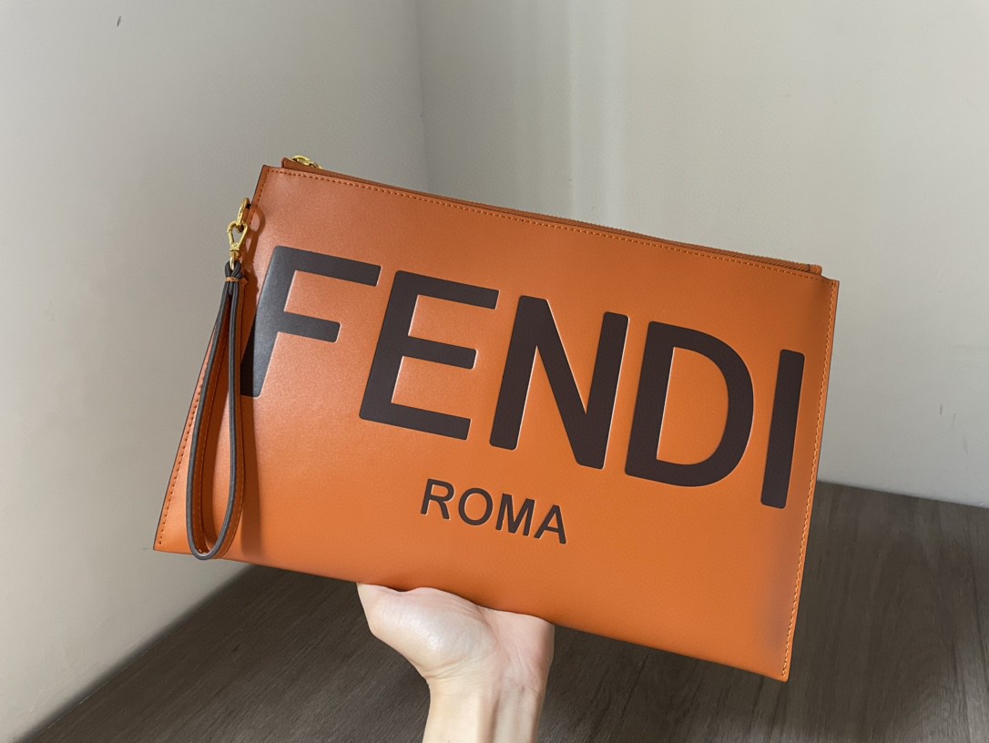 Fendi Flat Pouch Brown Large Pouch Bag For Woman 34cm/13in 8N0178AC9LF0QVK - Soul Replicas
