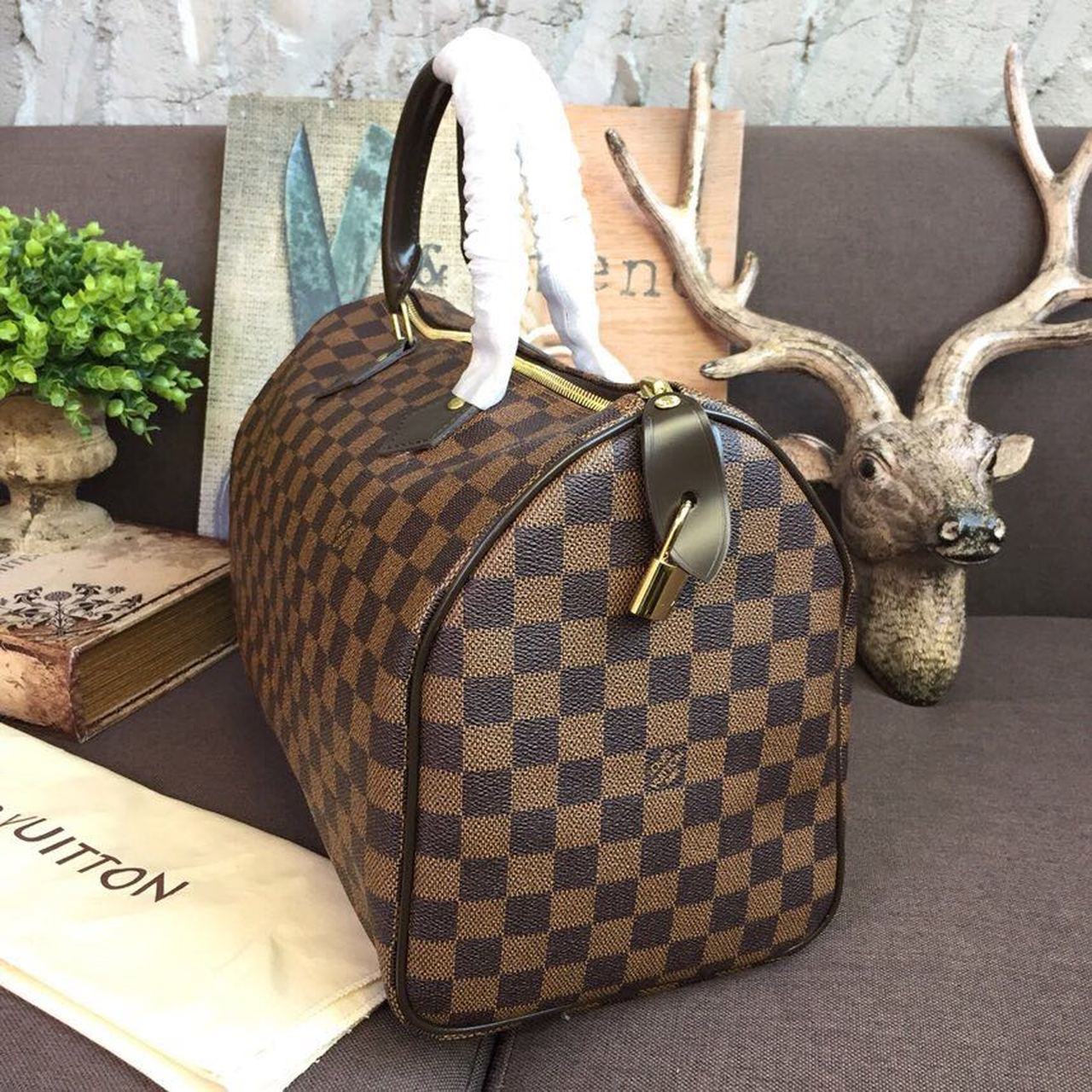 Louis Vuitton Speedy 35 Damier Ebene Canvas For Women. Women-s Handbags. Travel Bags 13.8in/35cm LV N41363 - Soul Replicas