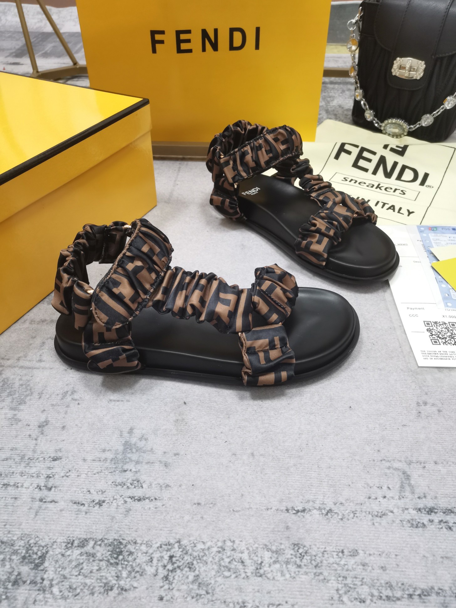 Fendi Feel Brown Satin Sandals For Women 8X8291AE7SF0R7V - Soul Replicas
