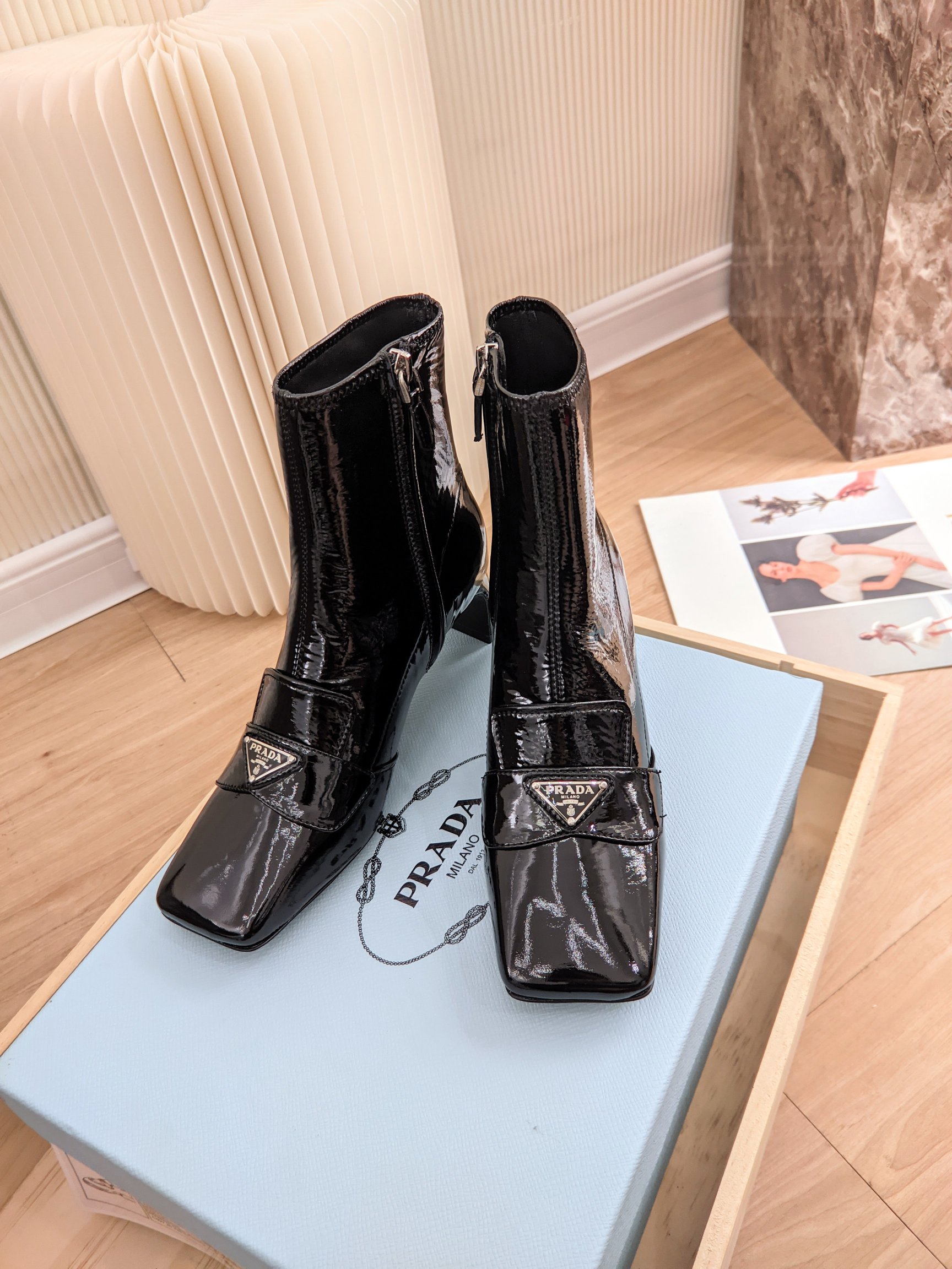 Prada Patent Ankle Boots Black For Women 2in/50mm Prada 1T293MF0553LBKF0002 - Soul Replicas