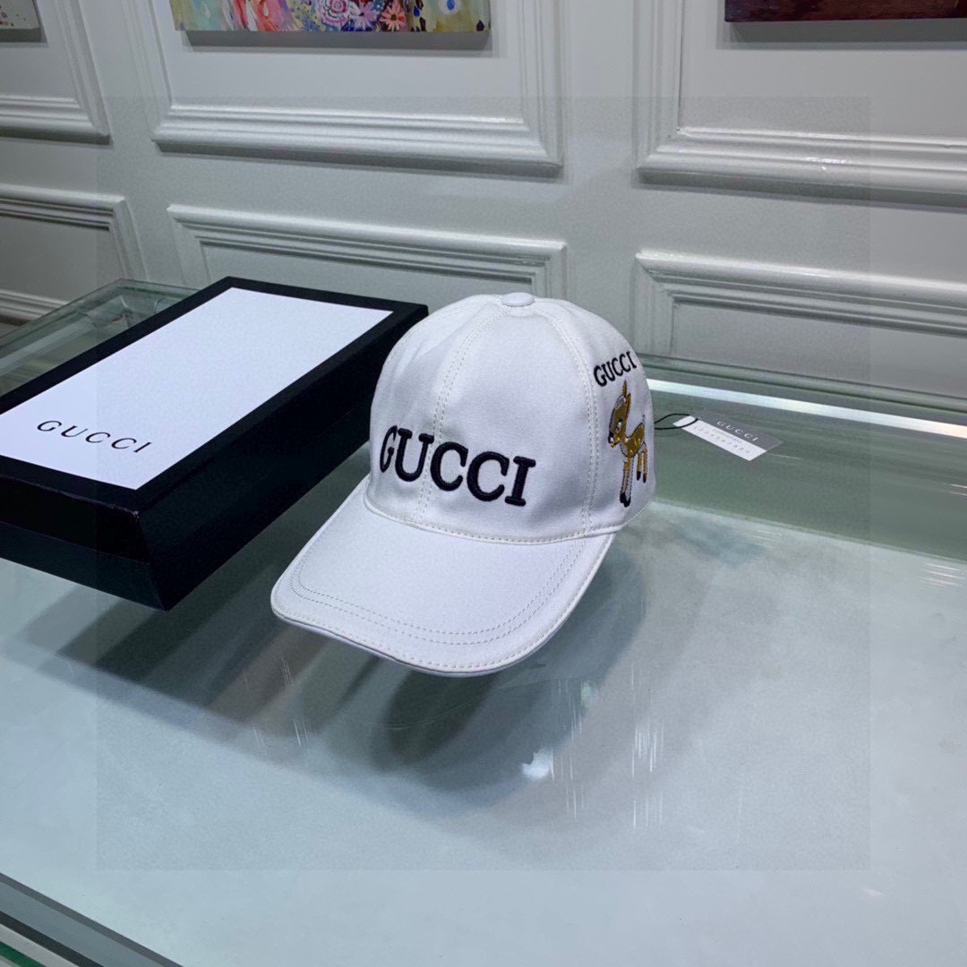Gucci Bambi Embroidered Baseball Hat White Gucci Hat - Soul Replicas