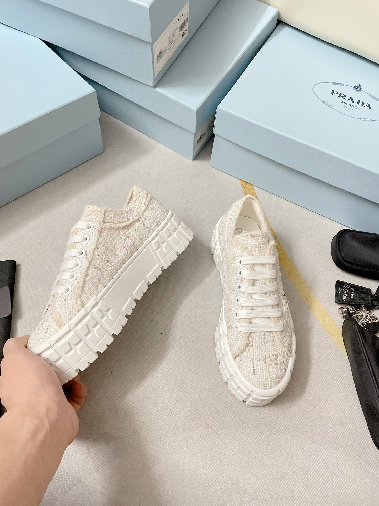 Prada Double Wheel Gabardine Sneakers White For Women 2in/50mm Prada  - Soul Replicas