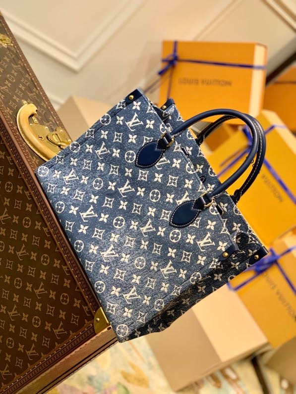 Louis Vuitton Onthego MM Tote Bag Navy Blue For Women 12.2in/31cm LV M59608 - Soul Replicas