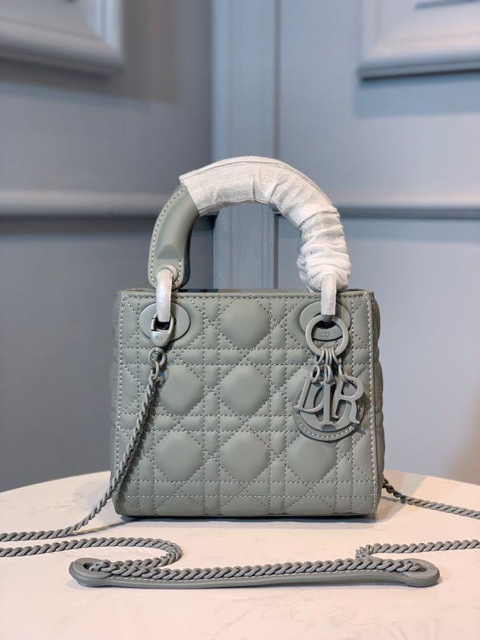 Christian Dior Mini Lady Dior Bag with Chain Matte Hardware Spring/Summer Collection. Pewter Blue. For Women Women's Handbags. 18cm CD - Soul Replicas