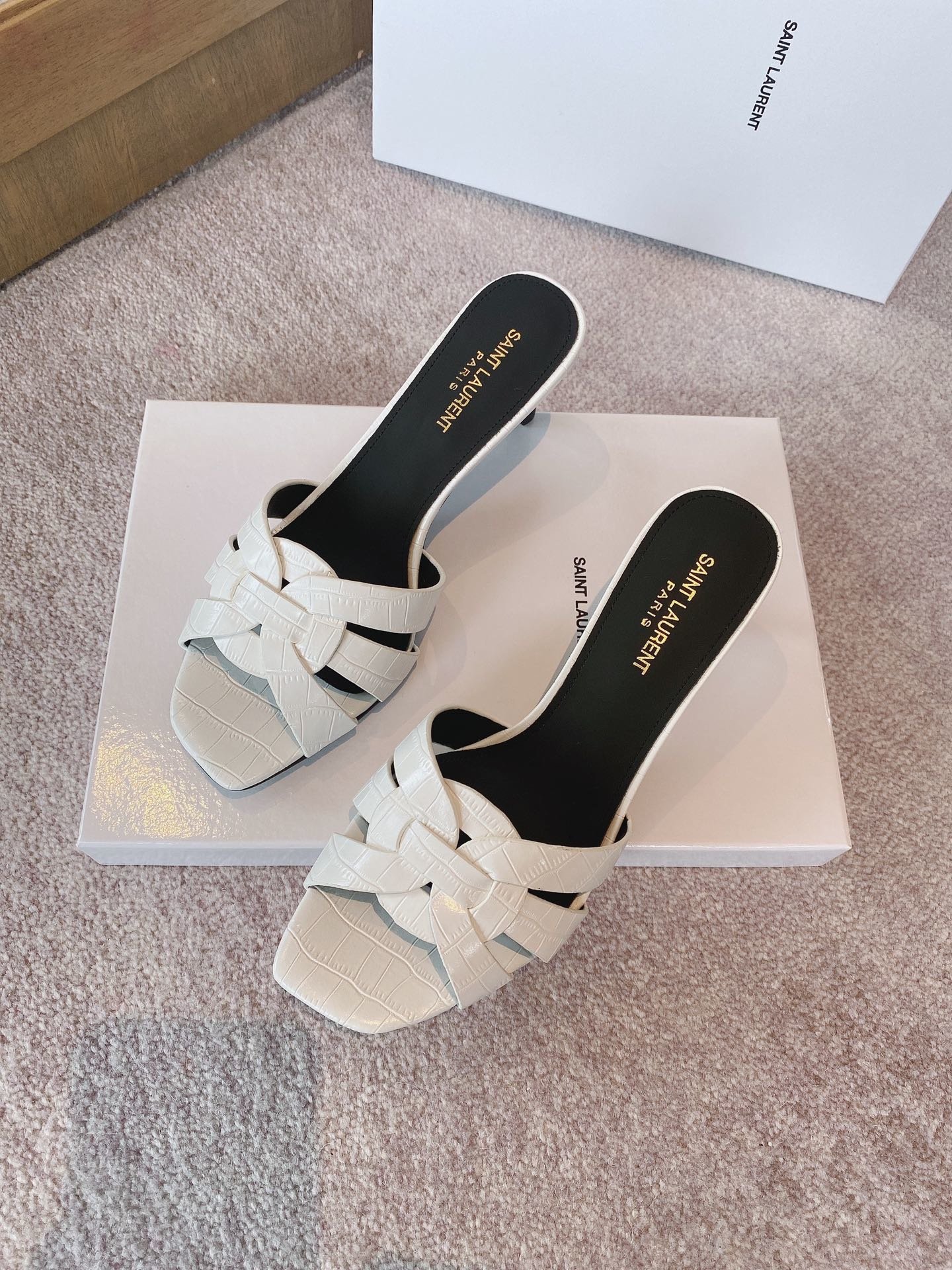 Yves Saint Laurent Women's Tribute Heeled Mules White For Women YSL - Soul Replicas