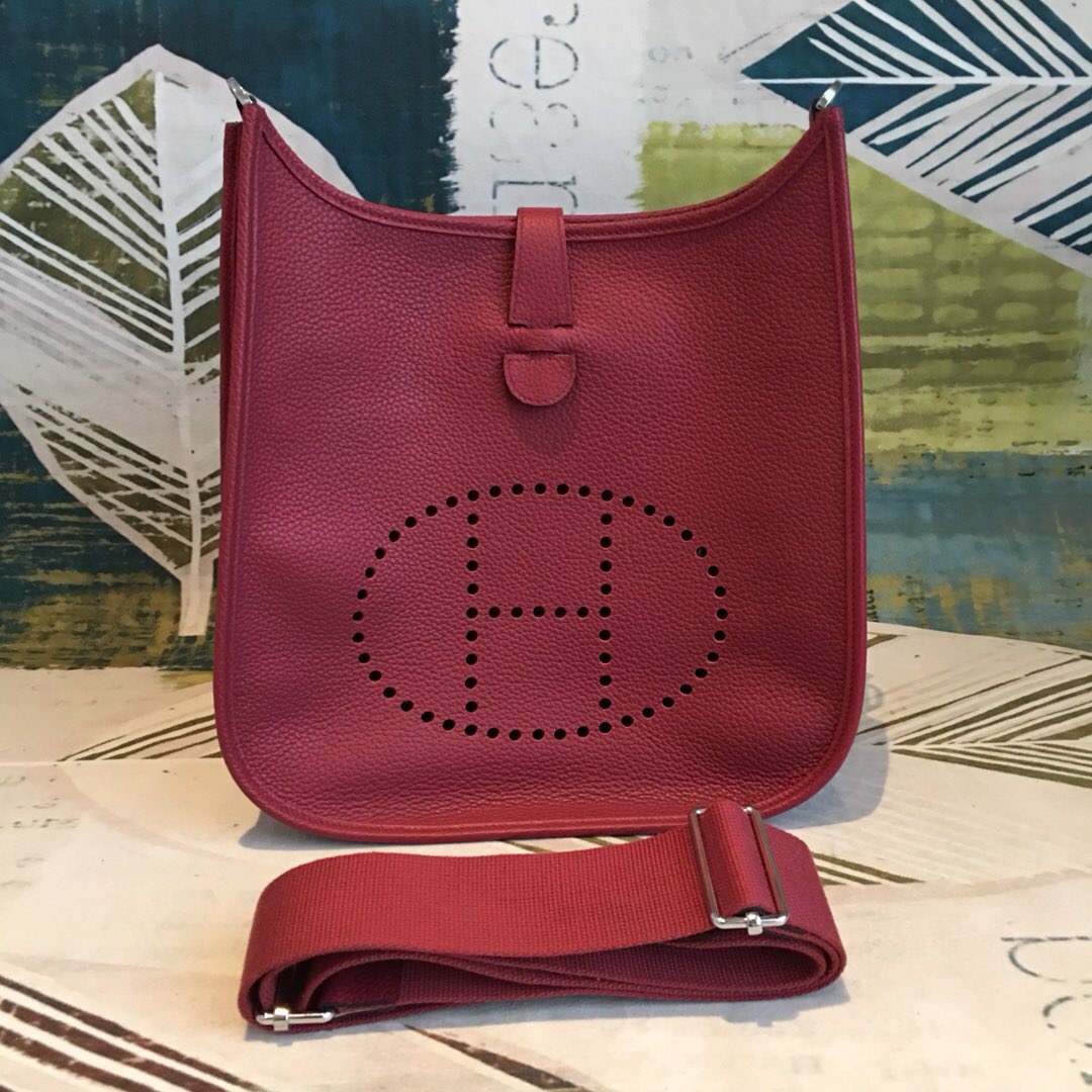 Hermes Evelyne III PM Bag Burgundy For Women Silver Toned Hardware 11.8in/30cm - Soul Replicas