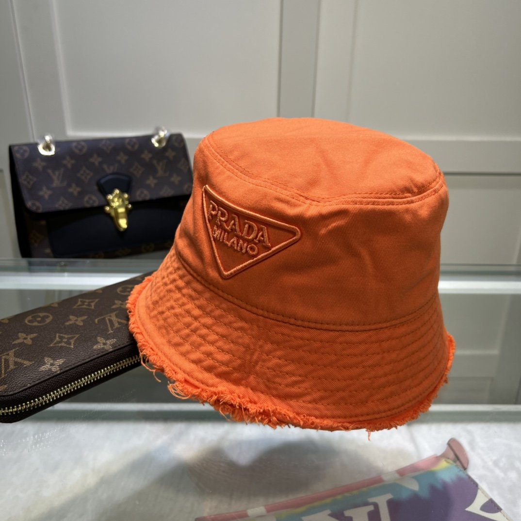 Prada Drill Bucket Hat Orange Prada Hat 1HC137_2FMB_F0049 - Soul Replicas