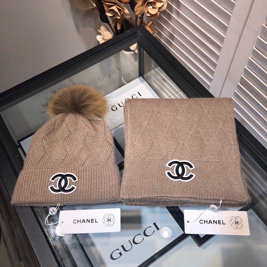Chanel Beanie & Scarf Set In Brown - Soul Replicas