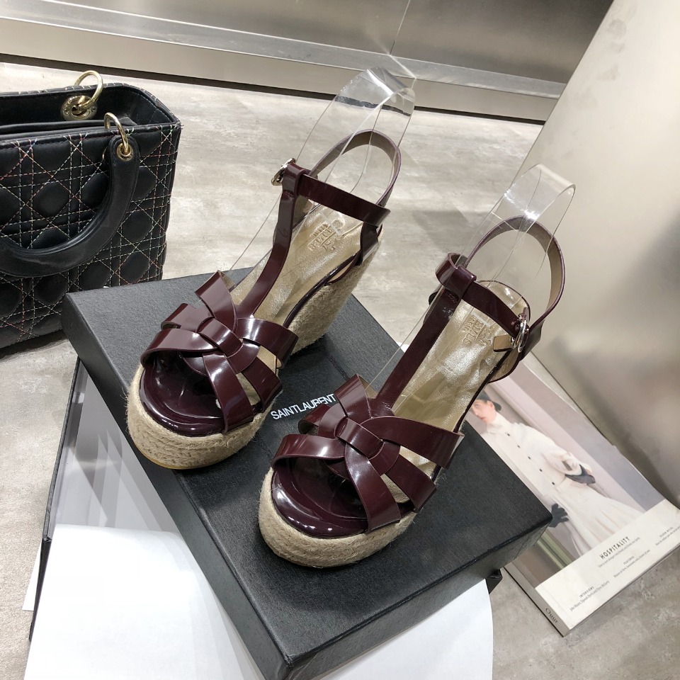 Yves Saint Laurent Women's Tribute Espadrilles Wedge Burgundy For Women YSL - Soul Replicas