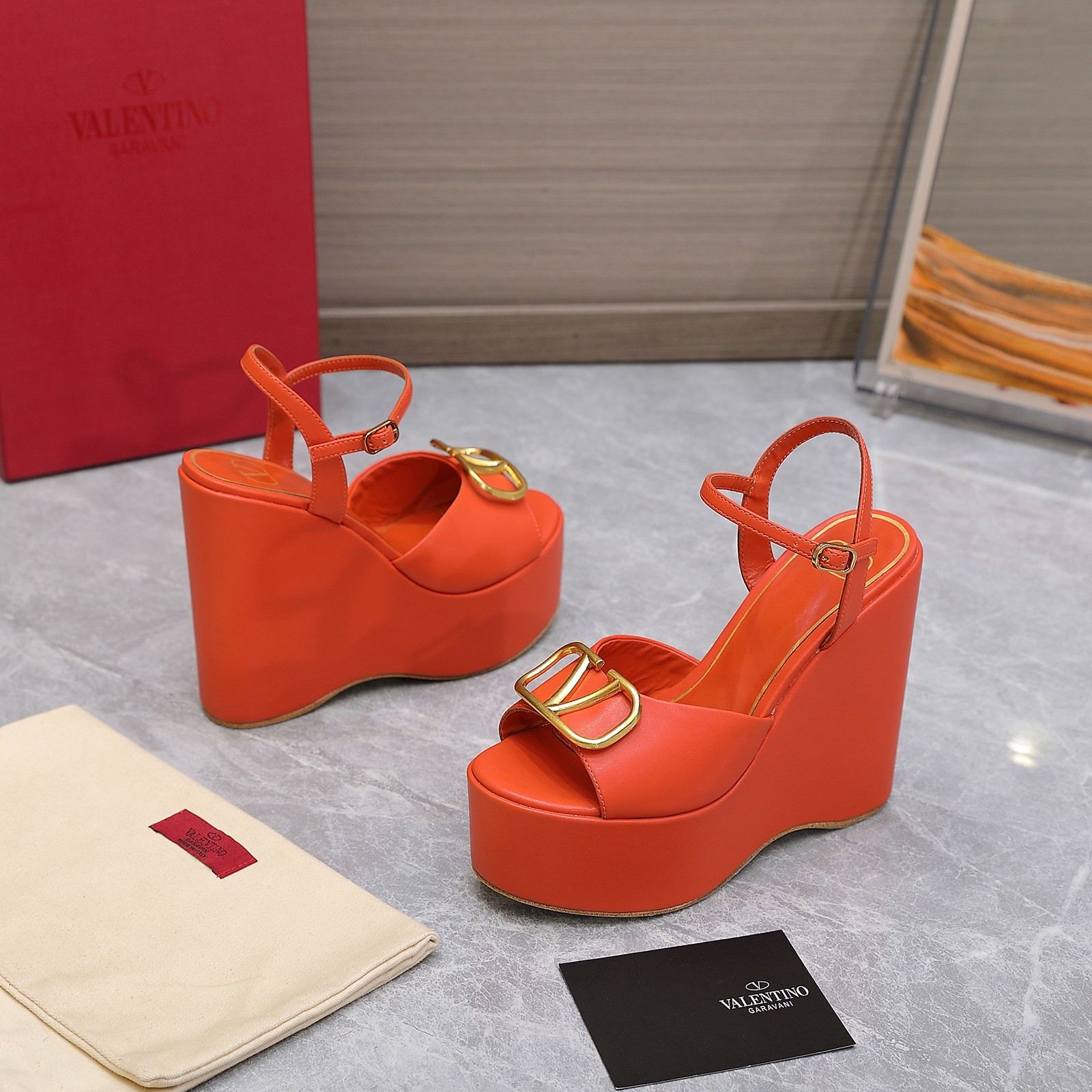 Valentino Garavani Block Heel Platform Sandals Orange For Women XW2S0DU9/DSH - Soul Replicas