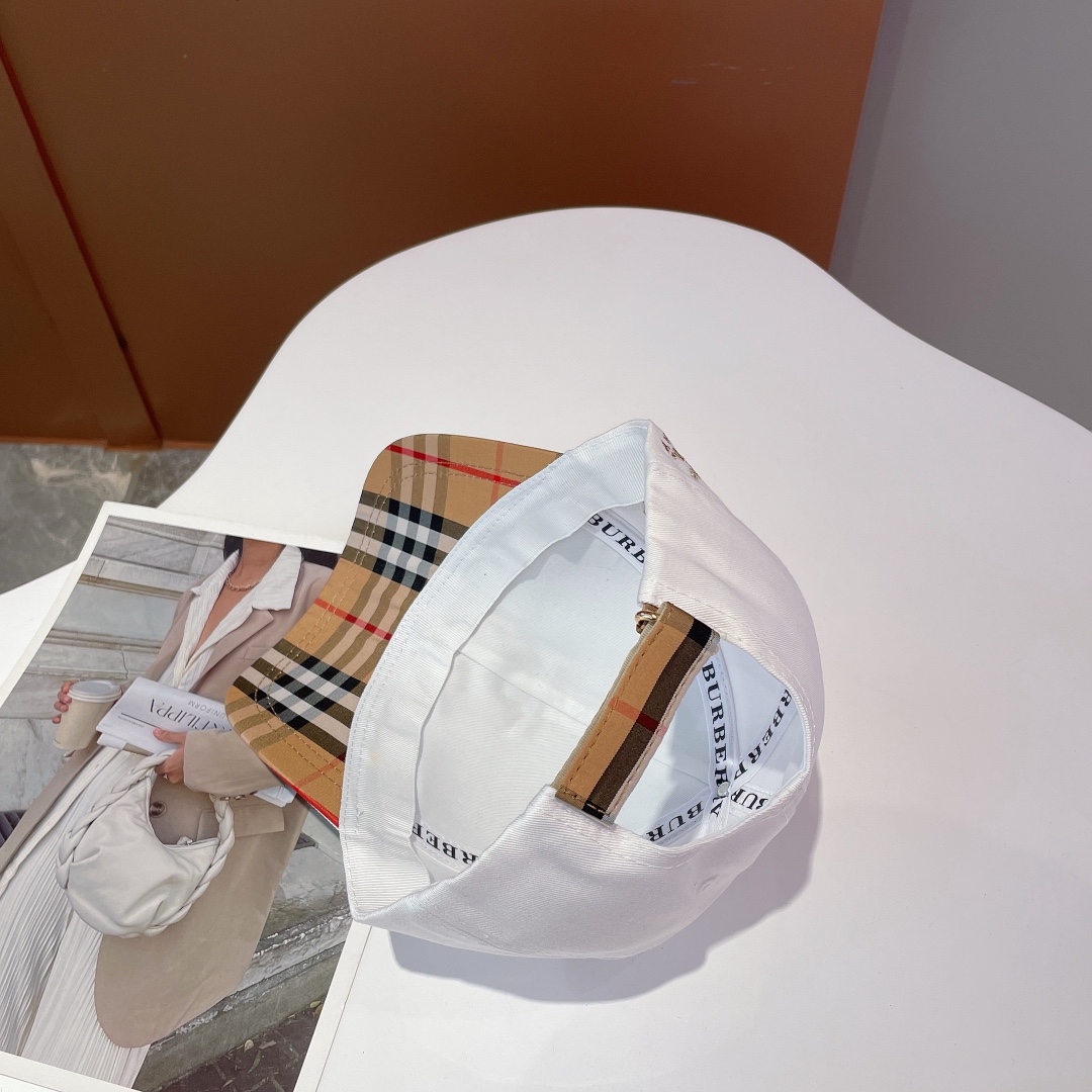 Burberry Monogram Motif Icon Stripe Cotton Baseball Cap White - Soul Replicas