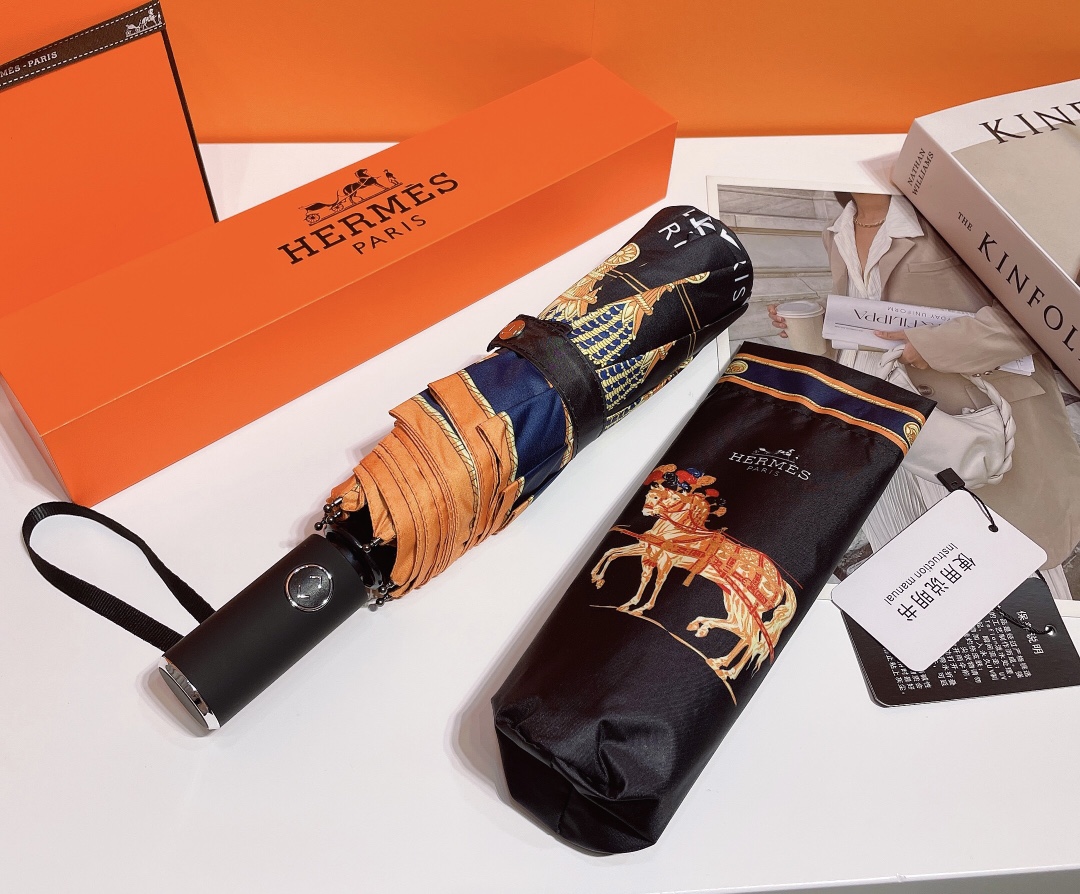 Hermes Pluie De H Folding Umbrella Black - Soul Replicas