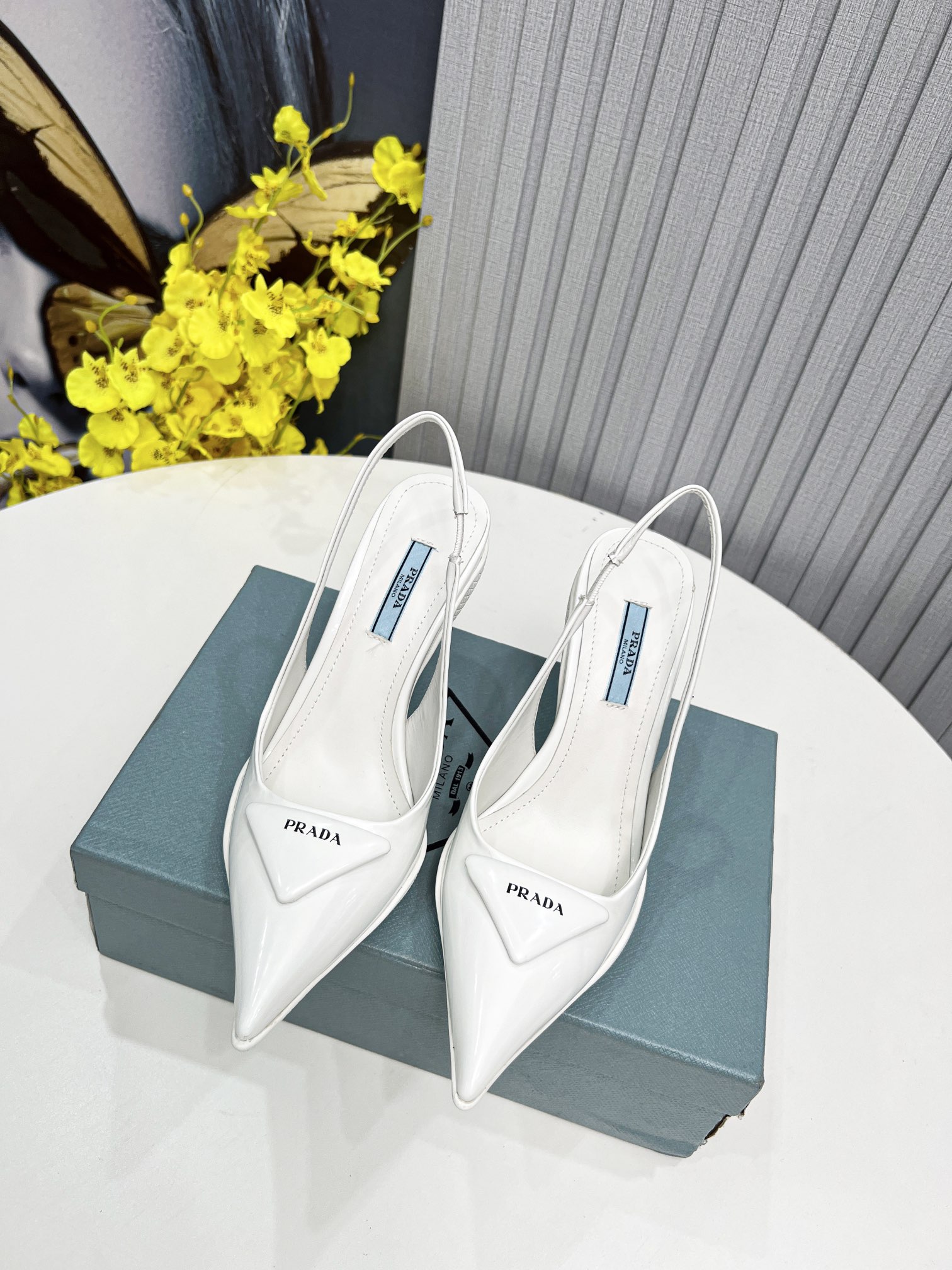Prada Brushed Slingback Pumps White For Women Prada  - Soul Replicas