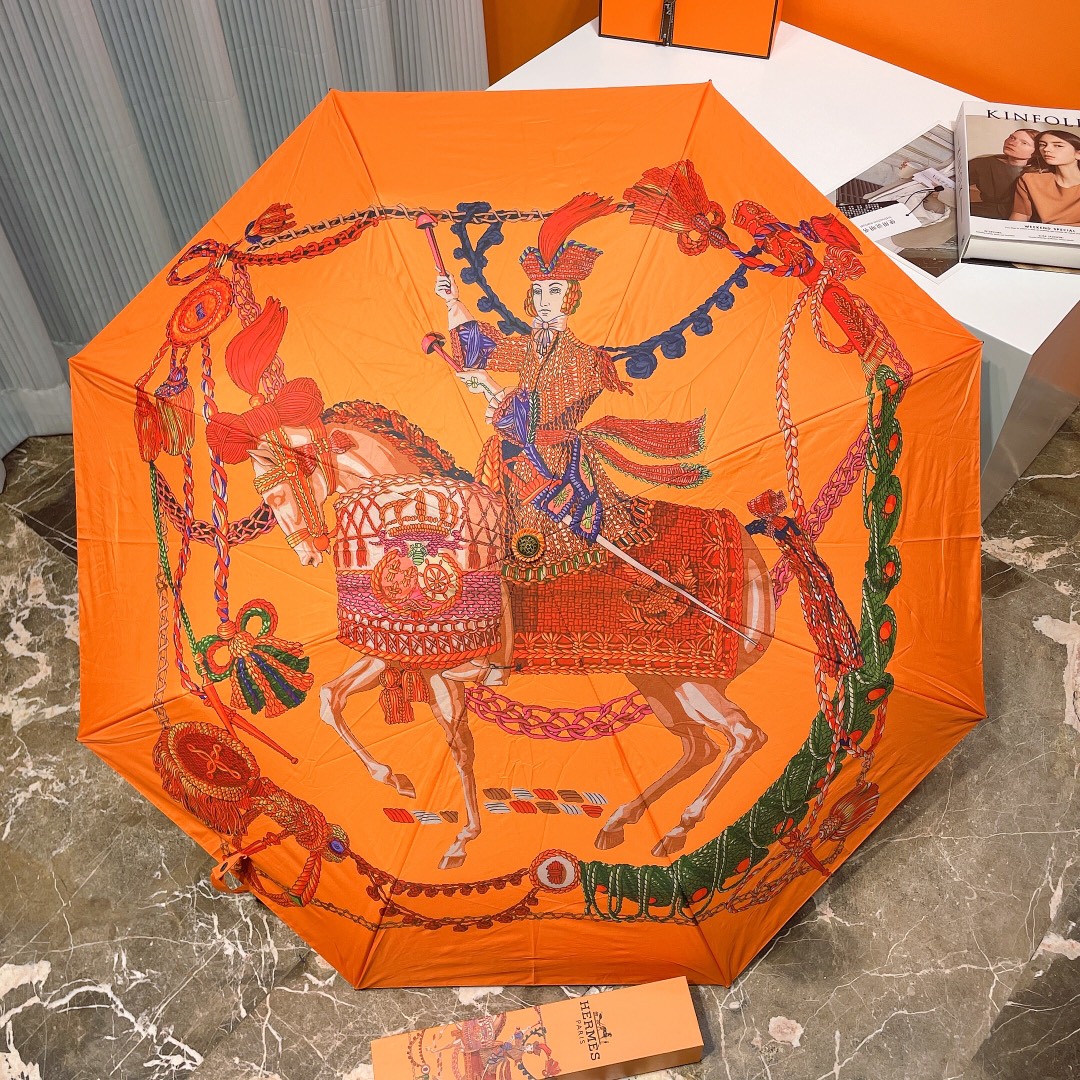 Hermes Pluie De H Folding Umbrella Orange - Soul Replicas