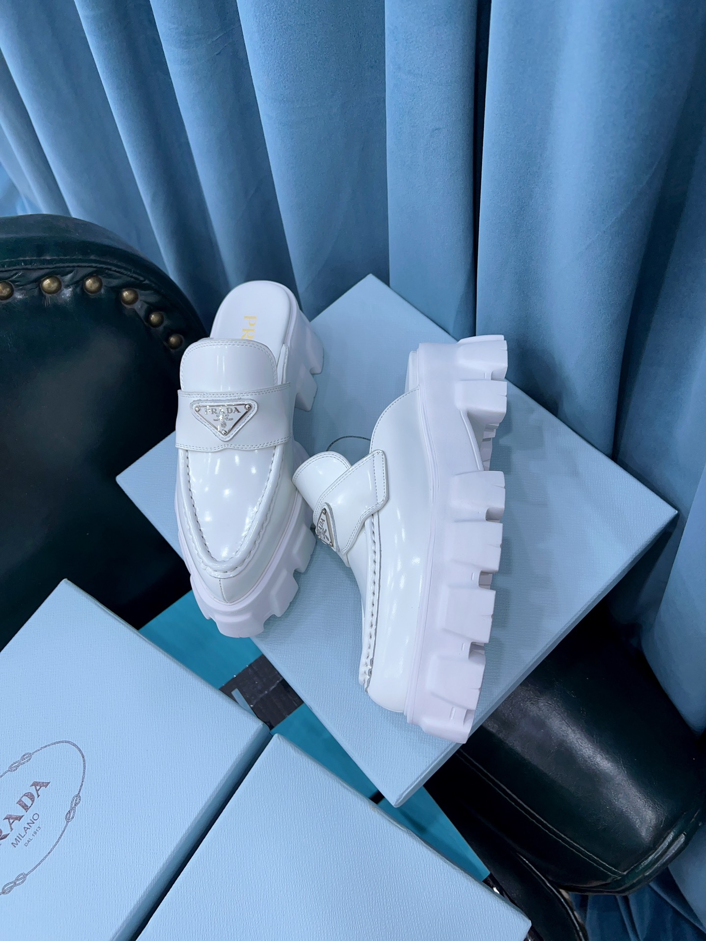 Prada Chocolate Brushed Mules White For Women 2.4in/60mm Prada - Soul Replicas