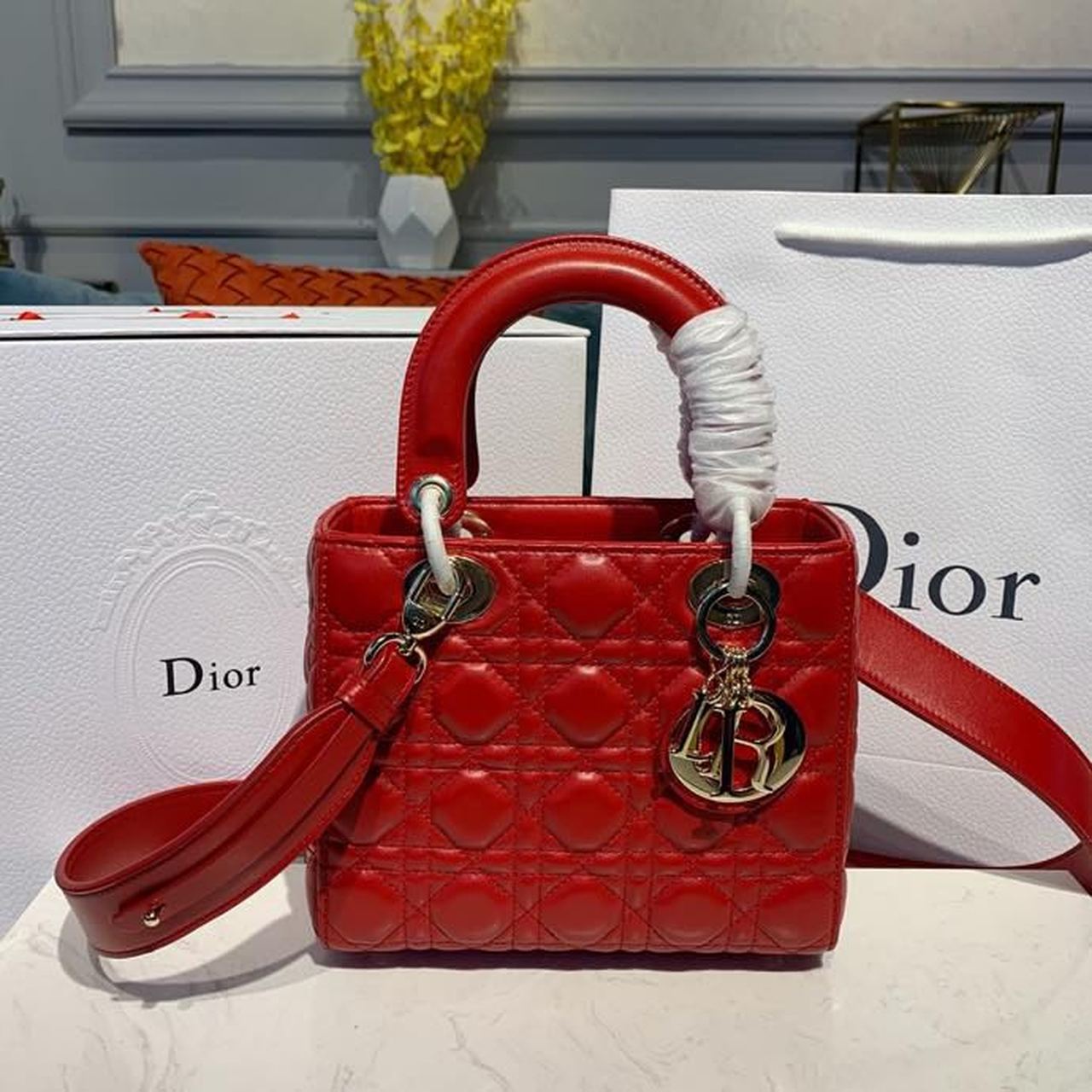 Christian Dior Small Lady Dior Bag Red Patent Gold Toned Hardware For Women 8in/20cm CD - Soul Replicas