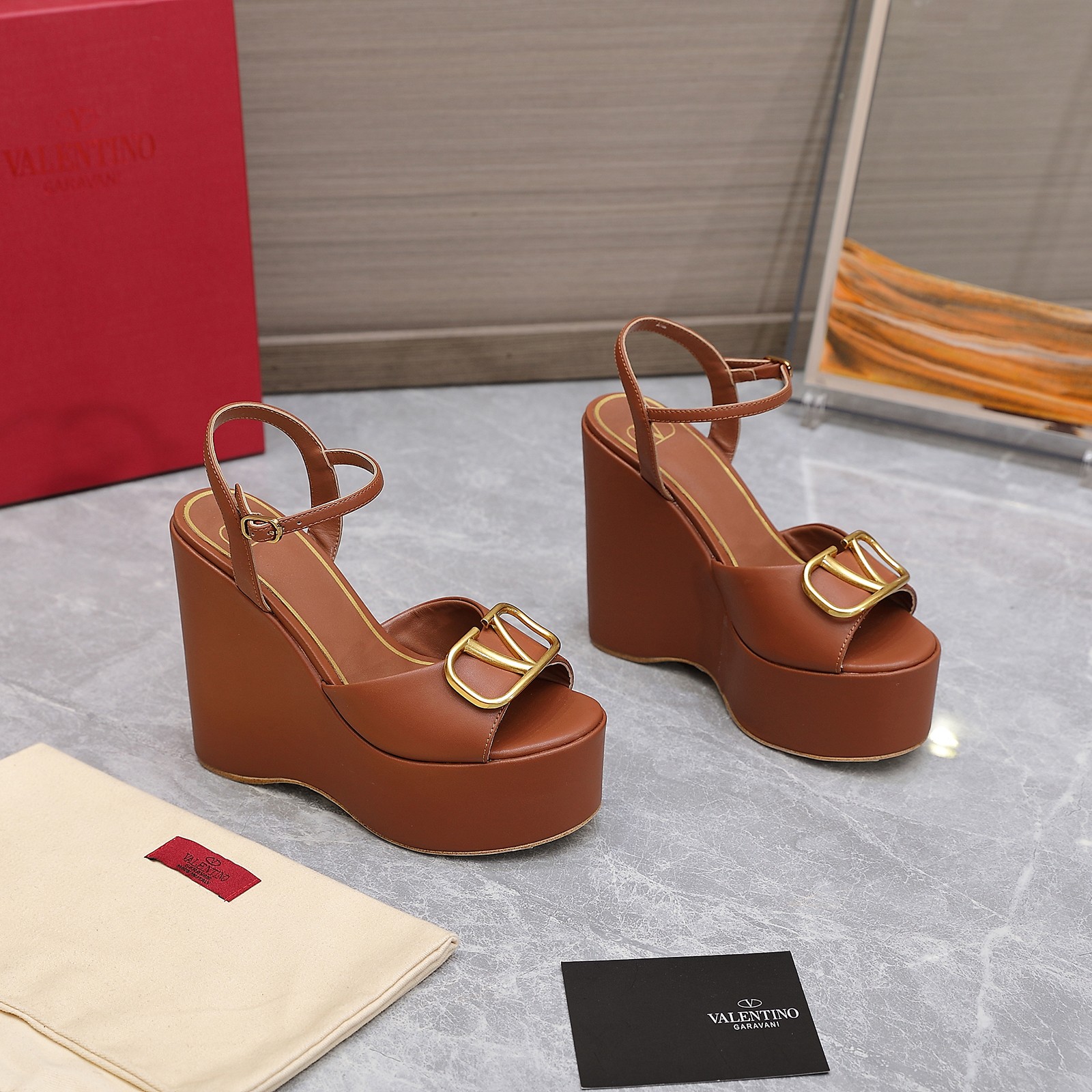 Valentino Garavani Block Heel Platform Sandals Brown For Women XW2S0DU9/DSH - Soul Replicas