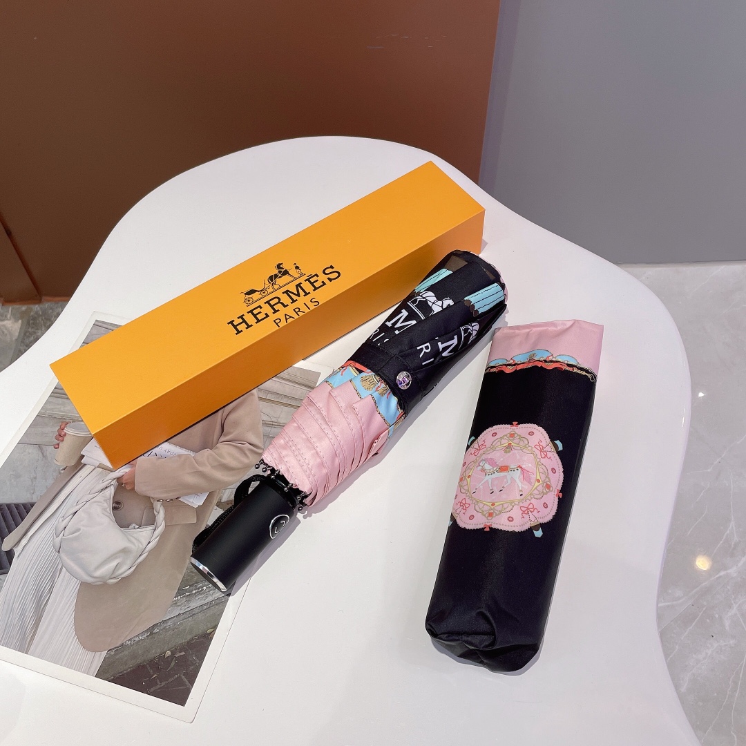 Hermes Pluie De H Folding Umbrella Black - Soul Replicas