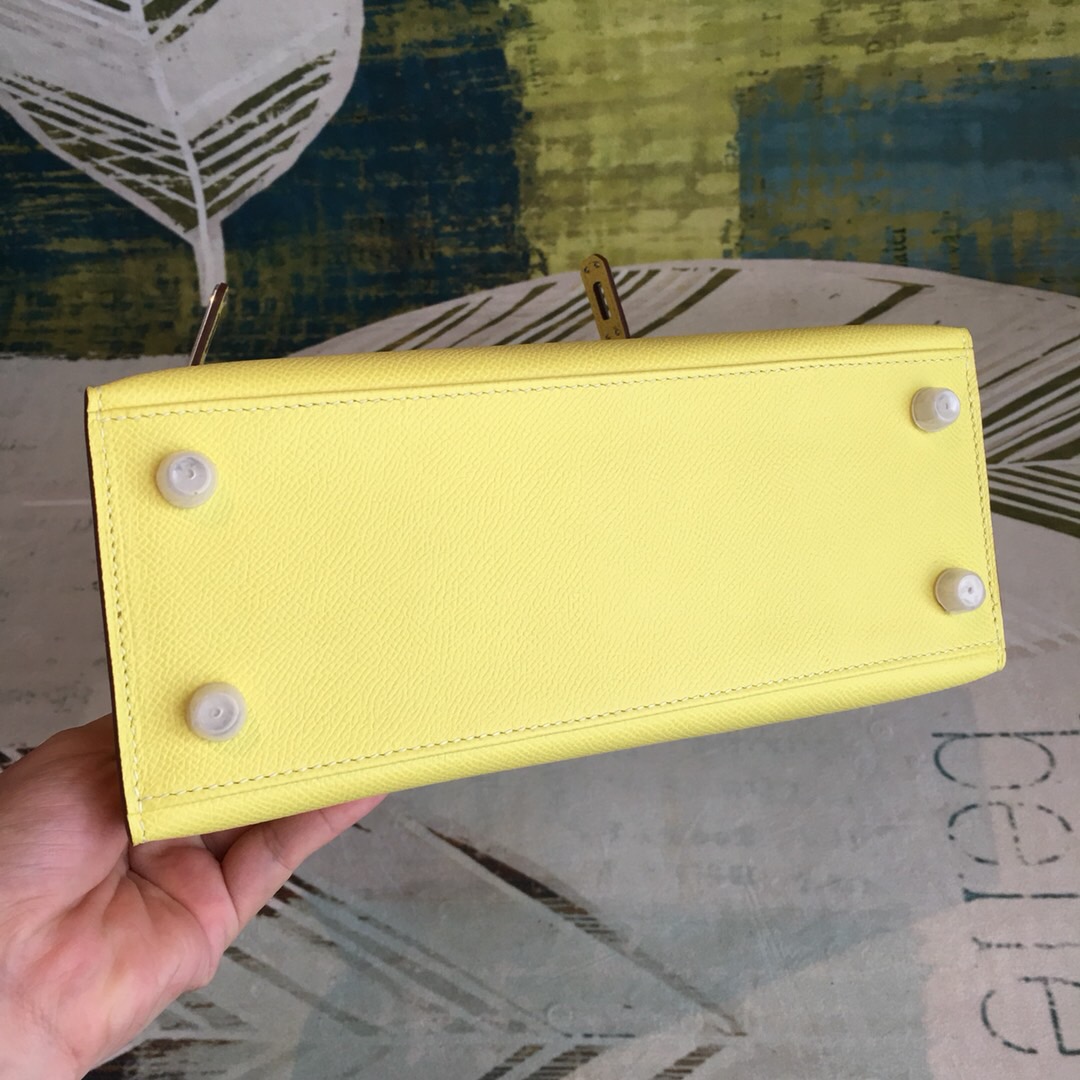 Hermes Kelly Light Yellow For Women Silver Toned Hardware 10in/25cm - Soul Replicas