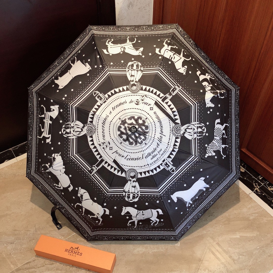 Hermes Pluie De H Folding Umbrella Black - Soul Replicas