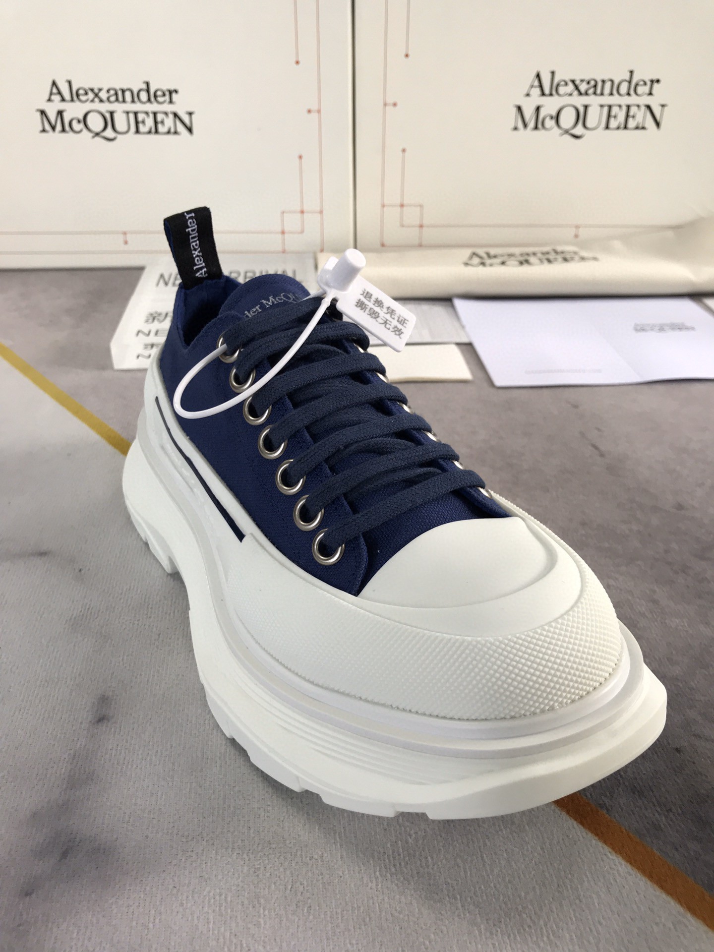 Alexander McQueen Tread Slick Lace Up Cotton Blue For Women - Soul Replicas