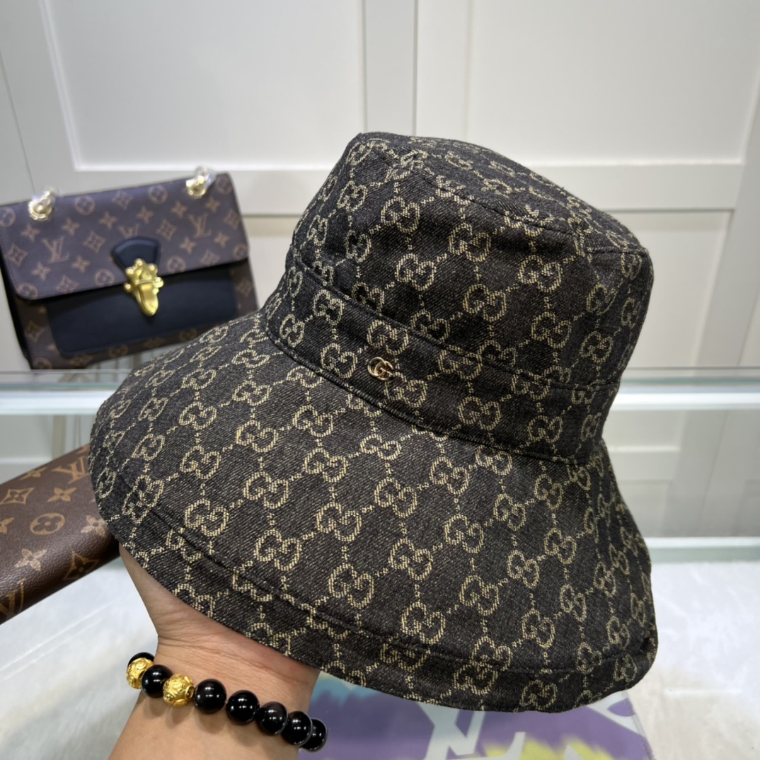 Gucci Eco Washed Denim Wide Brim Hat Black Gucci Hat - Soul Replicas