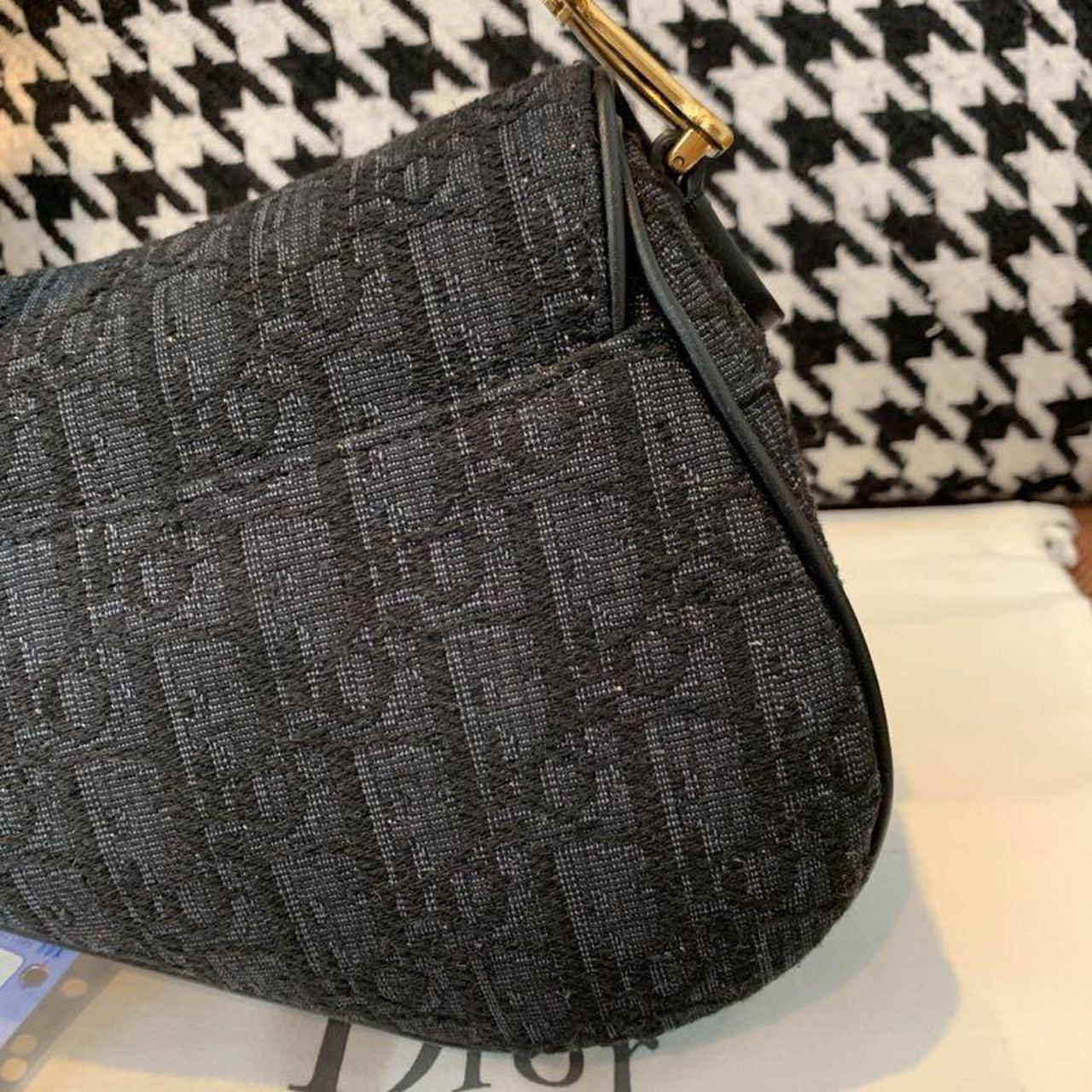 Christian Dior Saddle Bag Black Oblique Embroidered Canvas Gold Toned Hardware For Women 19.5cm/7.6in CD - Soul Replicas