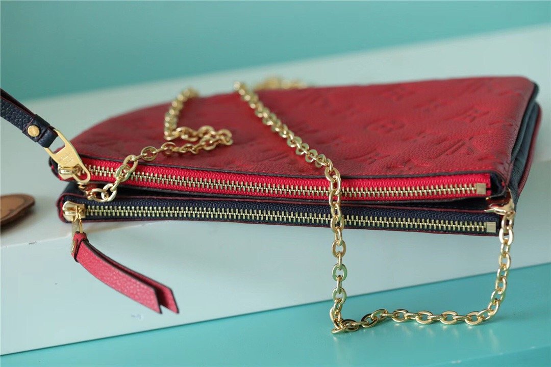 Louis Vuitton Double Zip Pochette Monogram Empreinte Black/Red For Women. Women-s Handbags. Shoulder and Crossbody Bags 7.9in/20cm LV - Soul Replicas