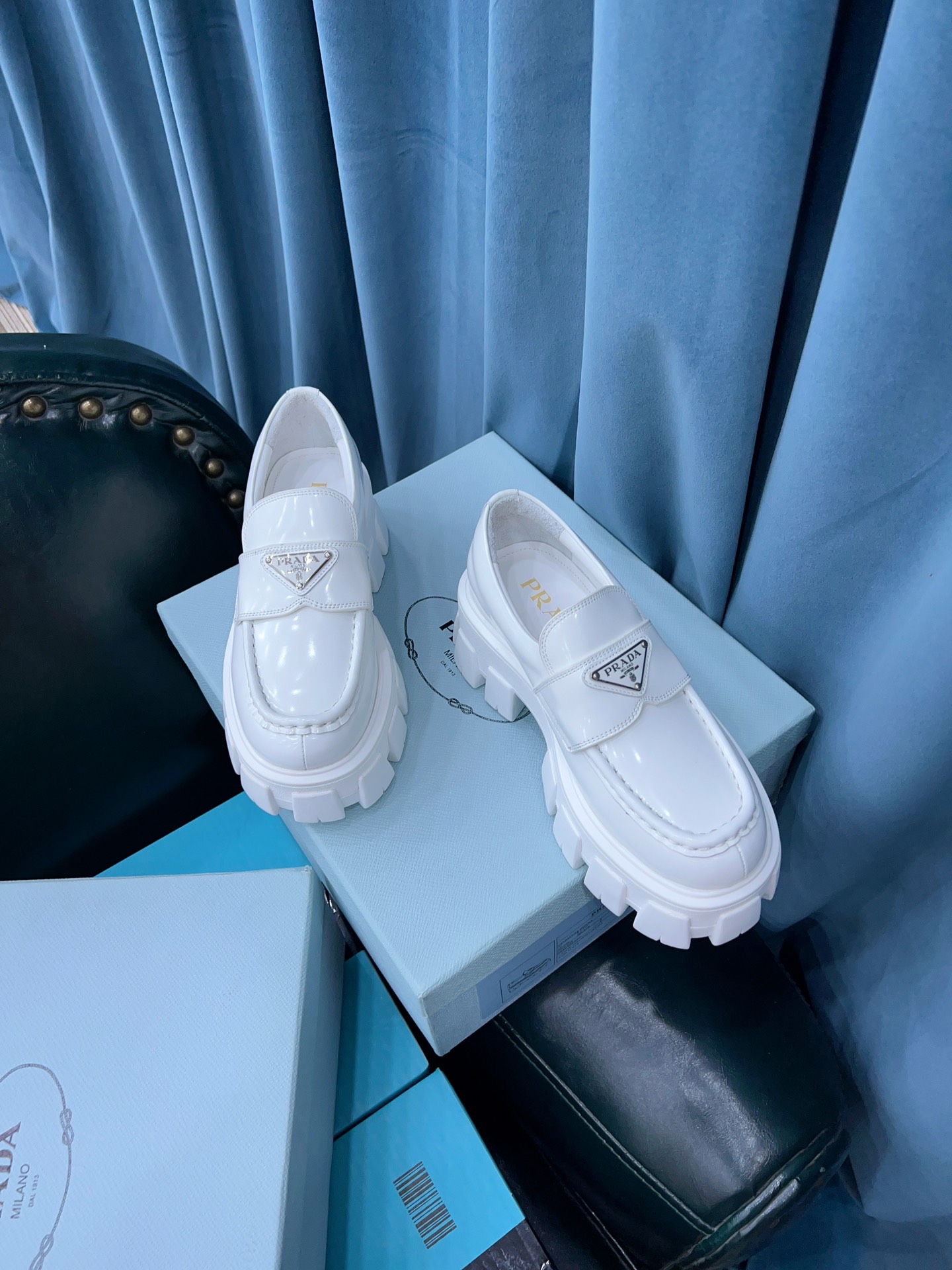 Prada Monolith Brushed Loafers White For Women 2.4in/60mm Prada 2DE129_B4L_F0009 - Soul Replicas