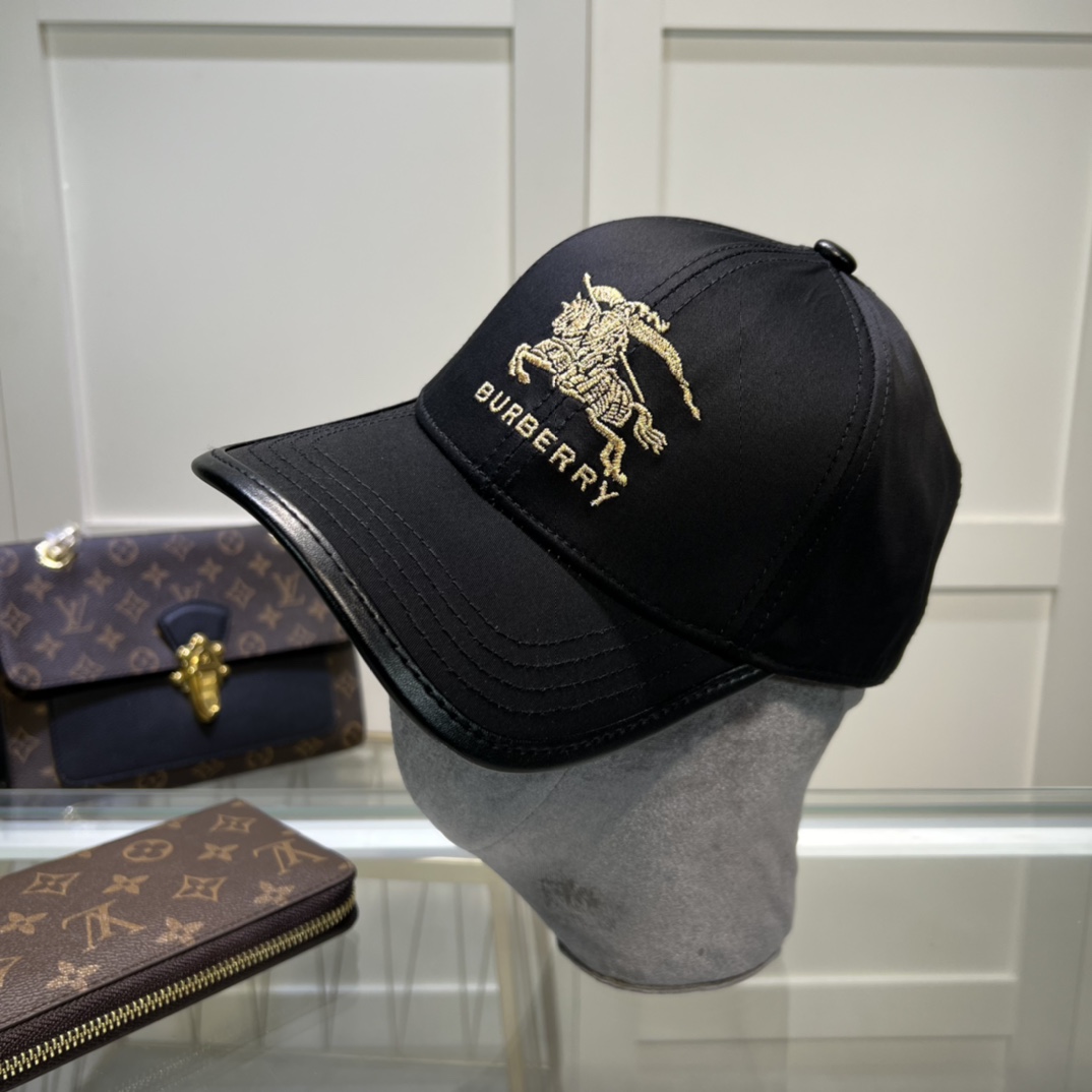 Burberry Monogram Motif Icon Stripe Cotton Baseball Cap Black - Soul Replicas