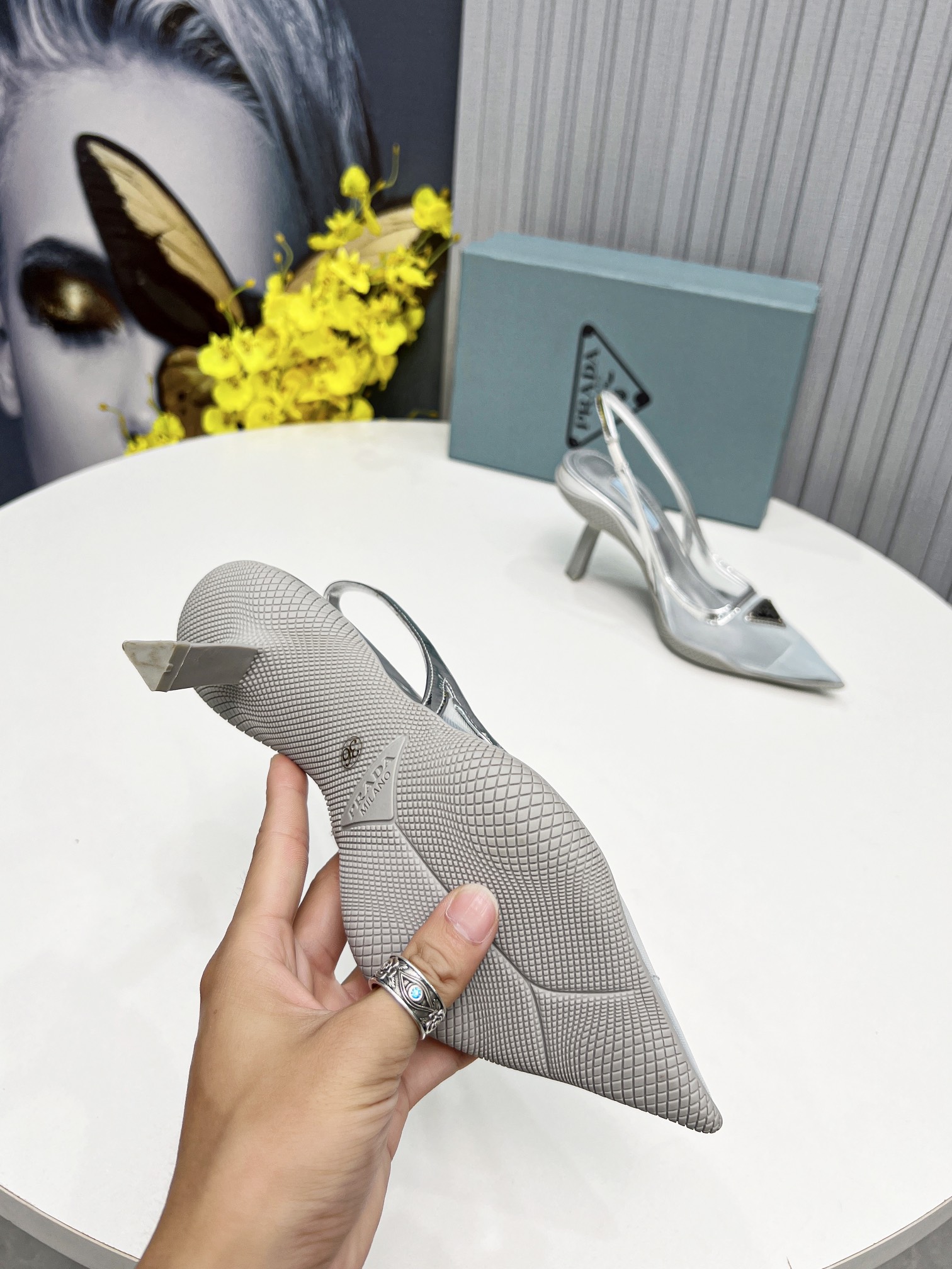 Prada Mesh Fabric Slingback Pumps Silver For Women Prada - Soul Replicas