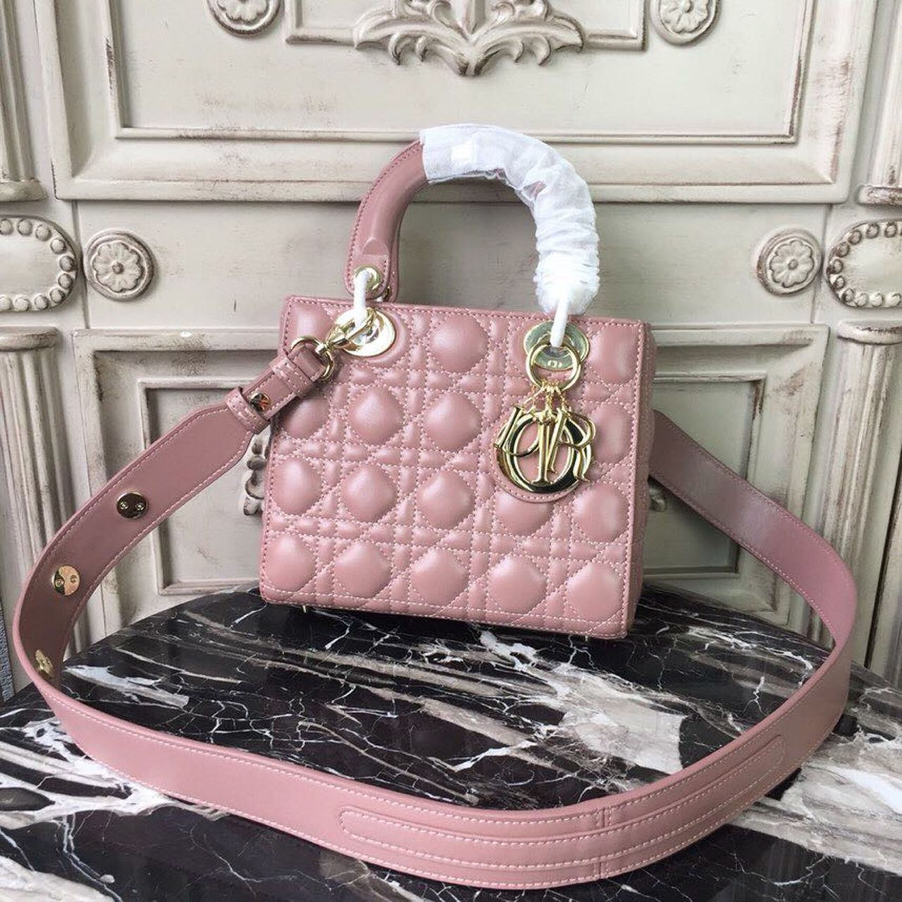 Christian Dior Medium Lady Dior Bag Gold Toned Hardware Dusty Pink For Women 20cm/8in CD - Soul Replicas