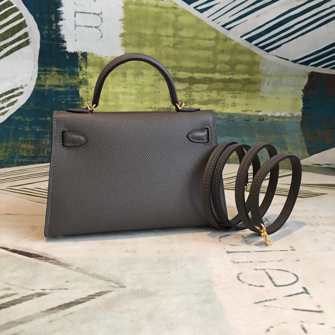 Hermes Mini Kelly Etoupe For Women Gold Toned Hardware 7.5in/19cm - Soul Replicas