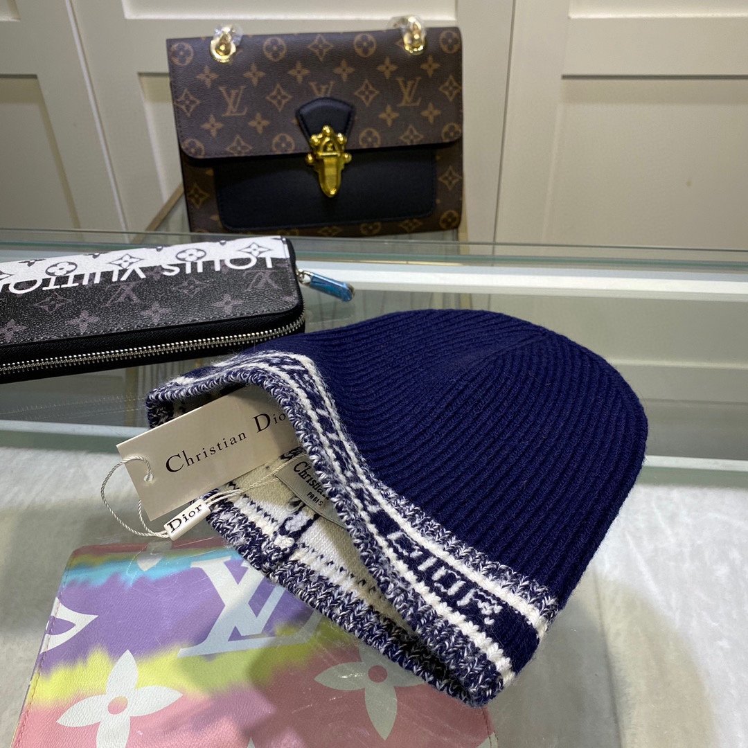Dior Pompom Beanie In Blue - Soul Replicas