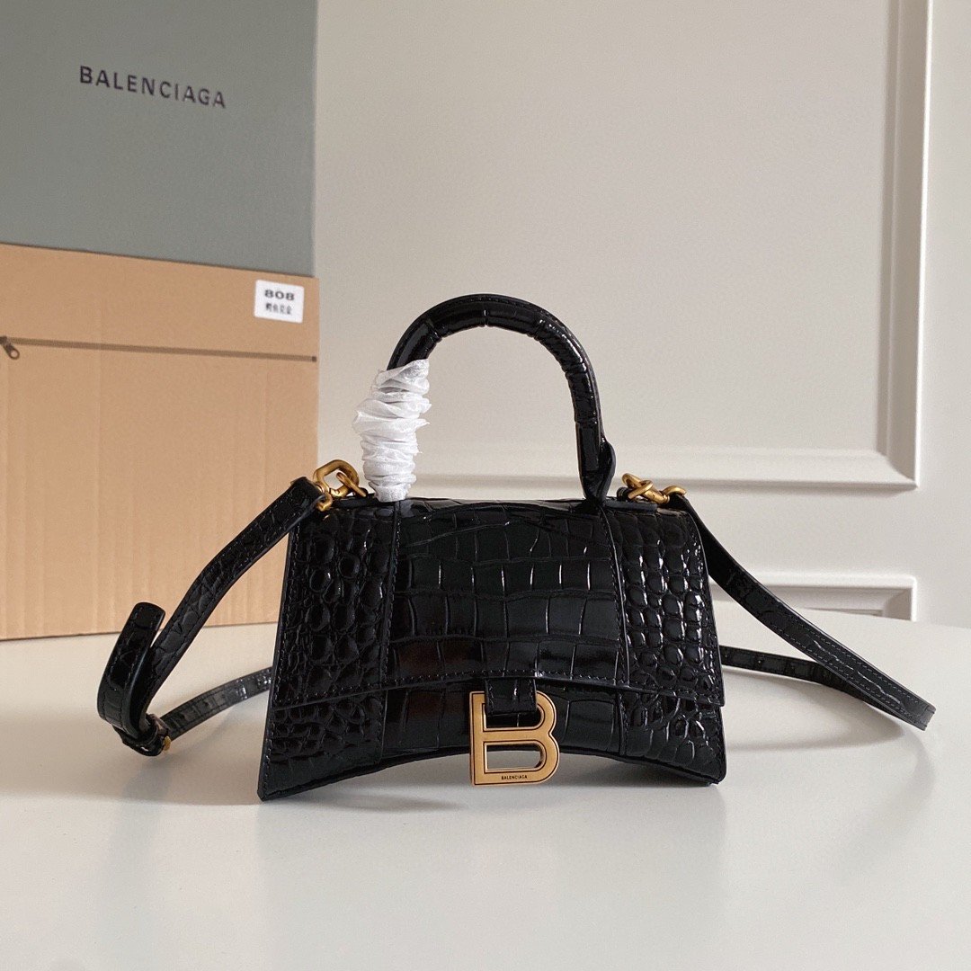 Balenciaga Hourglass XS Handbag In Black. For Women. Women's Bags 7.4in/19cm - Soul Replicas