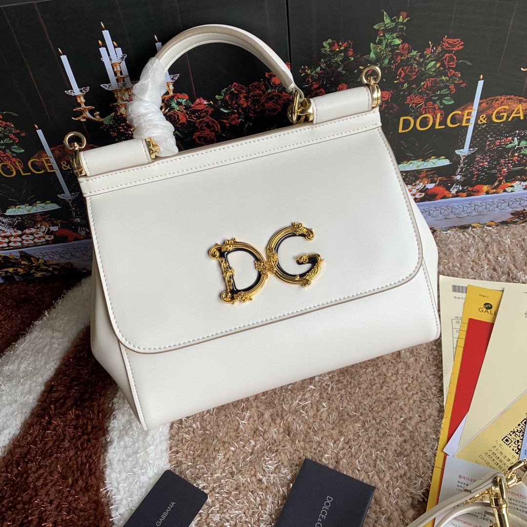 Dolce & Gabbana Medium DG Handbag In Dauphine White For Women 10.2in/26cm DG - Soul Replicas
