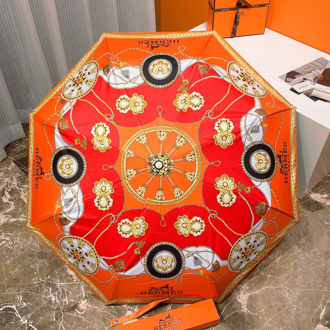 Hermes Pluie De H Folding Umbrella Orange - Soul Replicas