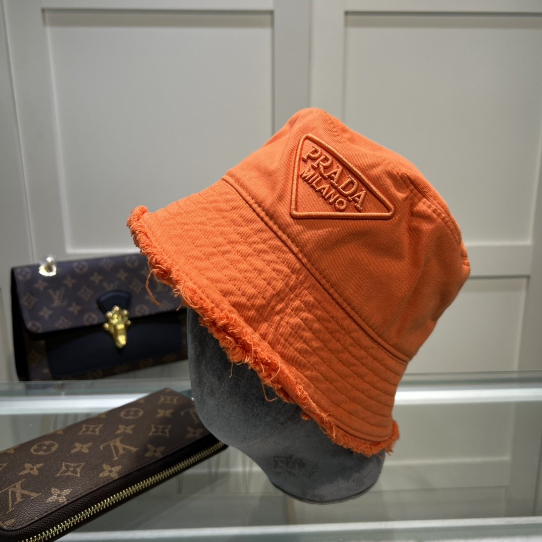 Prada Drill Bucket Hat Orange Prada Hat 1HC137_2FMB_F0049 - Soul Replicas