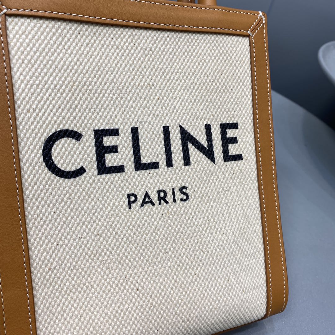 Celine Mini Vertical Cabas Celine In Textile With Celine Print White/Brown For Women 8in/20cm 193302BNZ.02NT - Soul Replicas