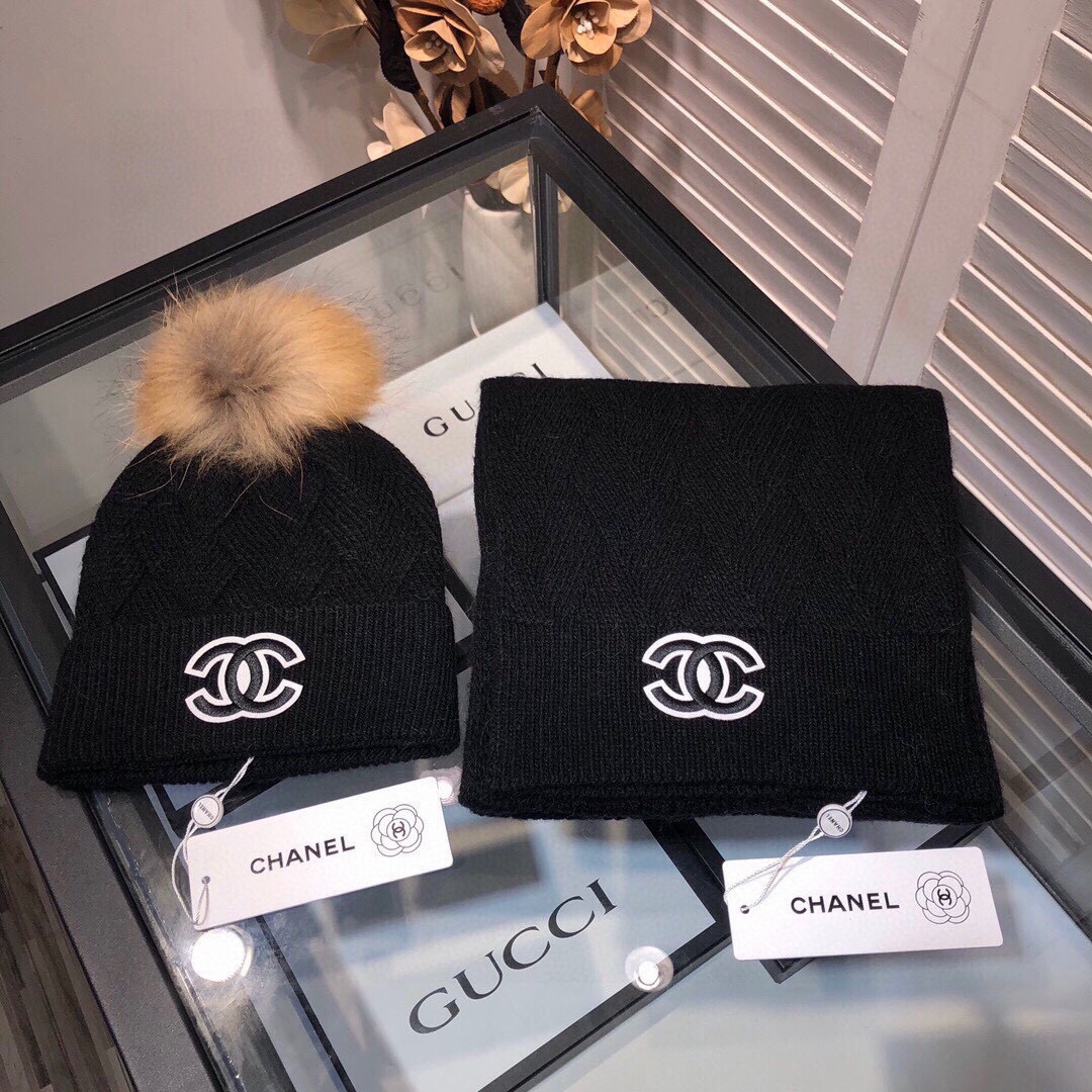 Chanel Beanie & Scarf Set In Black - Soul Replicas