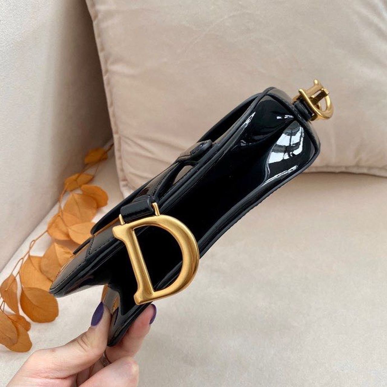 Christian Dior Saddle Bag Black Patent Gold Toned Hardware For Women 19.5cm/7.6in CD - Soul Replicas