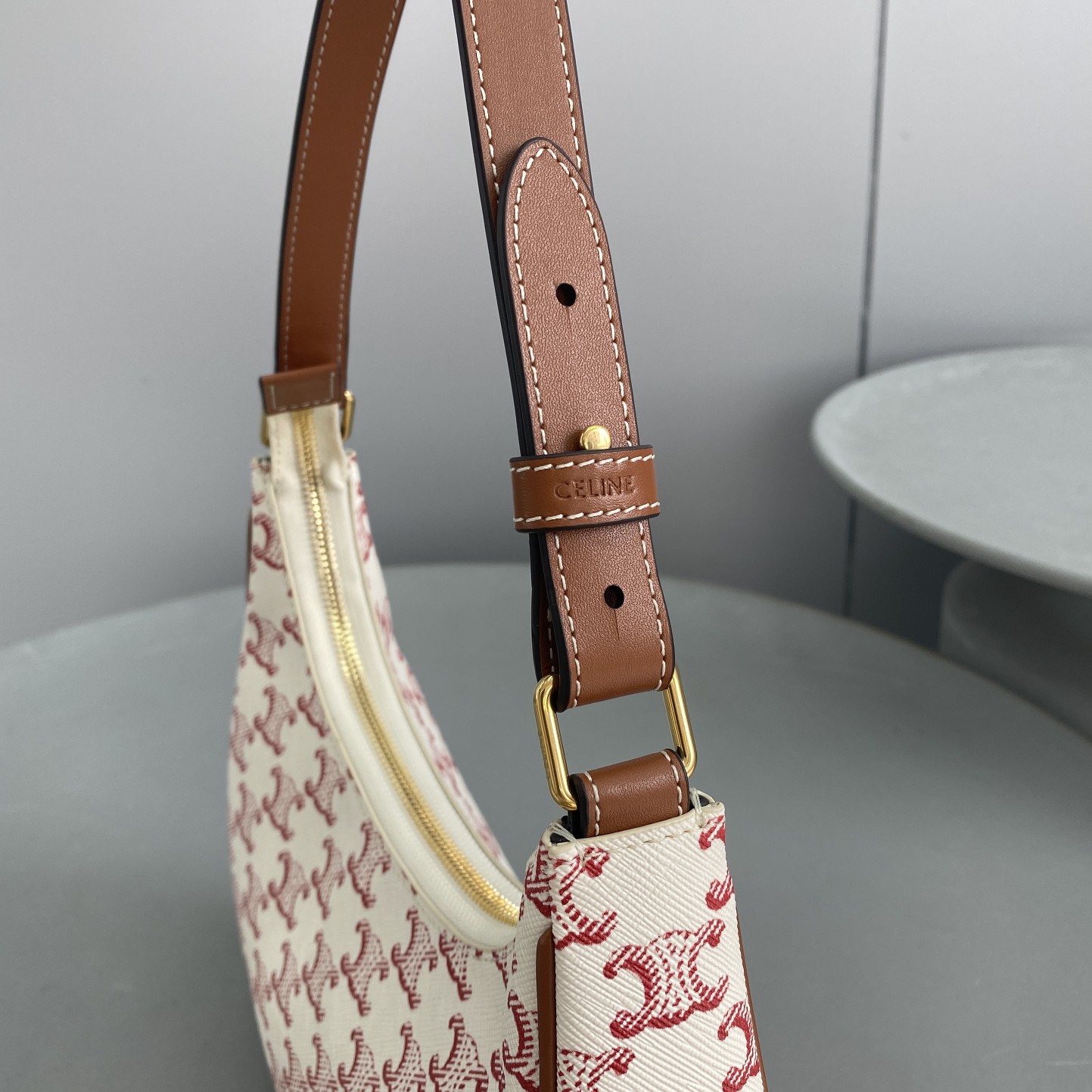 Celine Ava Bag In Triomphe Canvas White/Red For Women 9in/23.5cm  - Soul Replicas