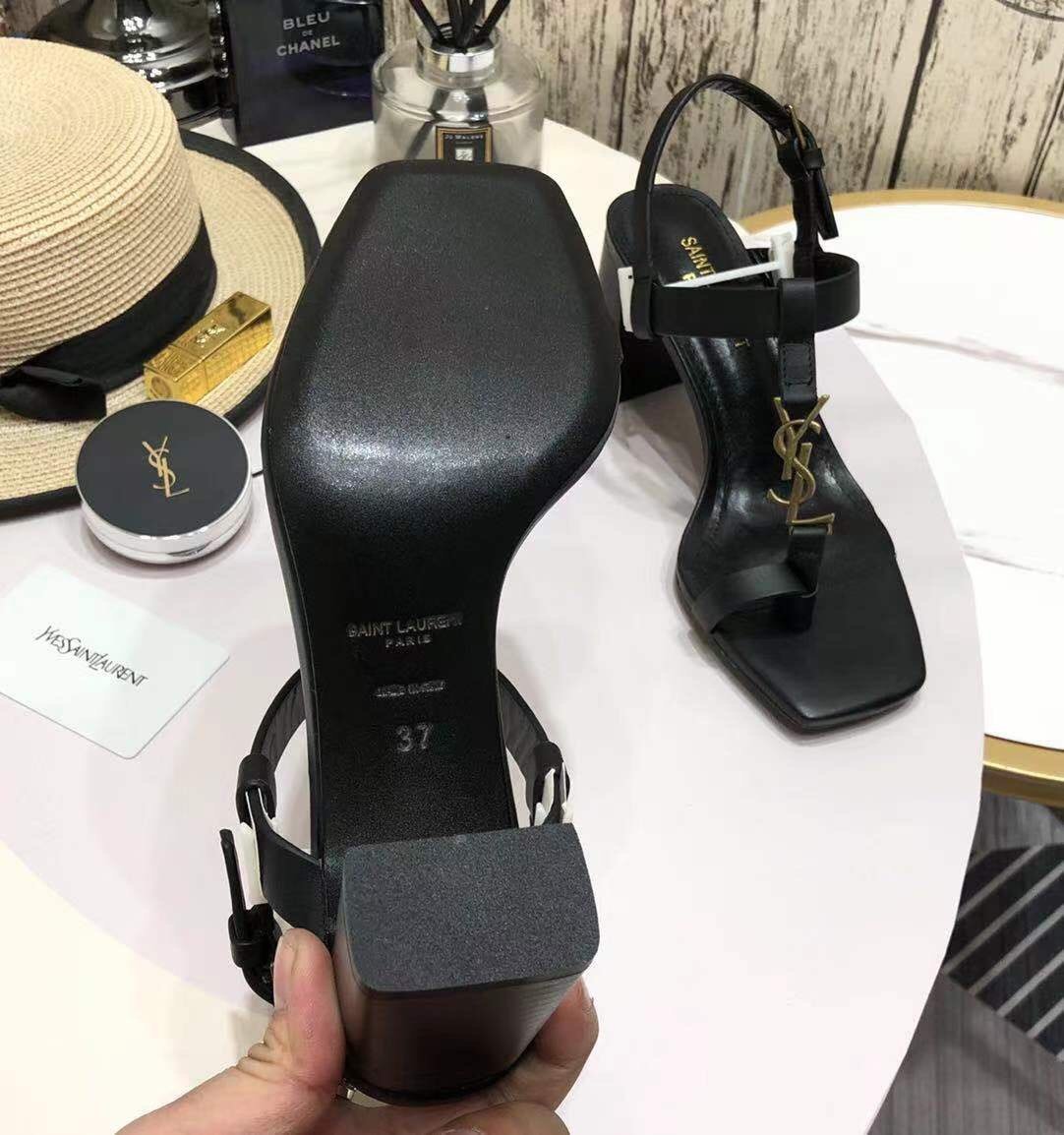 Yves Saint Laurent Women's Cassandra Heeled Sandals Black For Women YSL 658198DWETT1000 - Soul Replicas