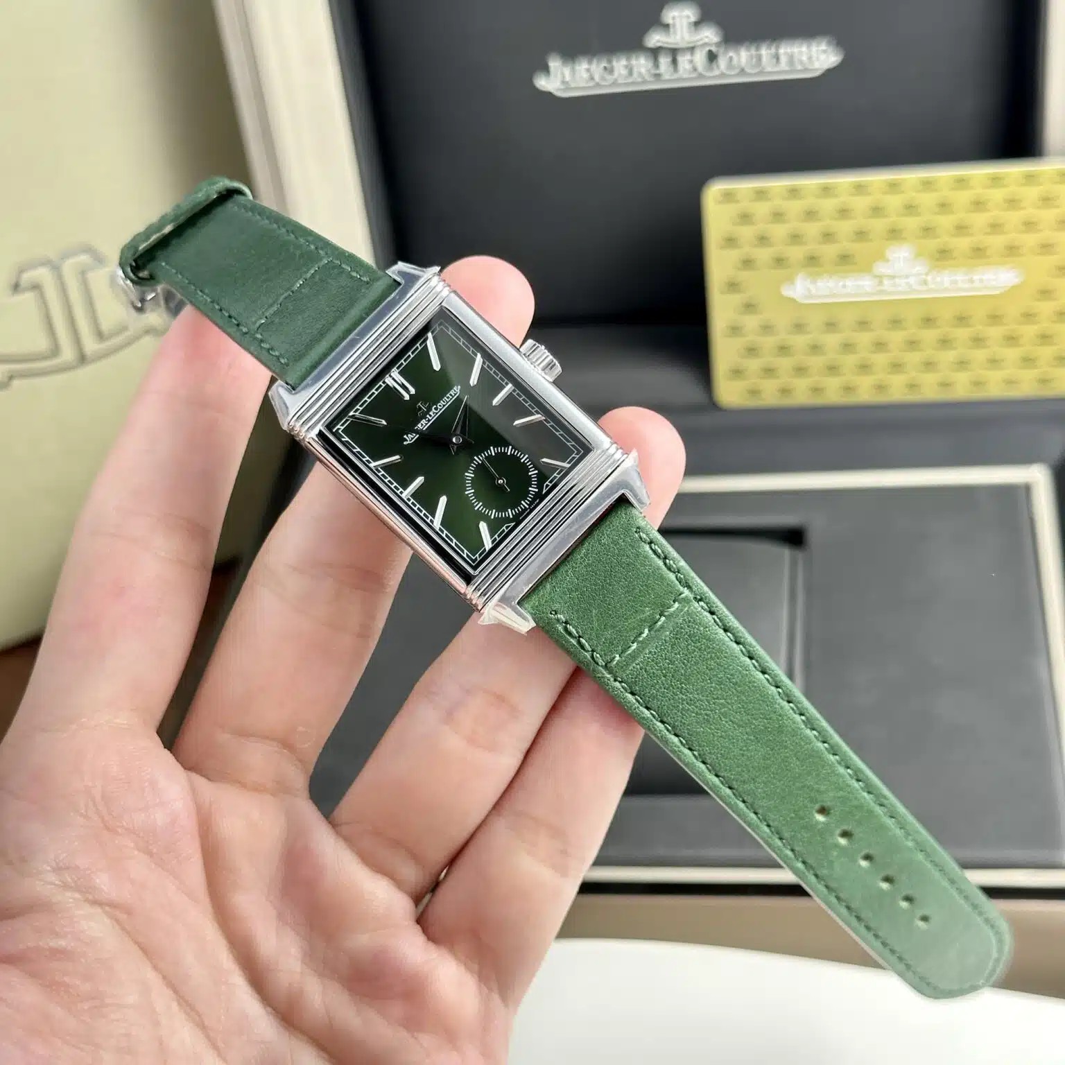 Jaeger Lecoultre Replica Watch Dial Green Leather Strap 30x40mm - Soul Replicas