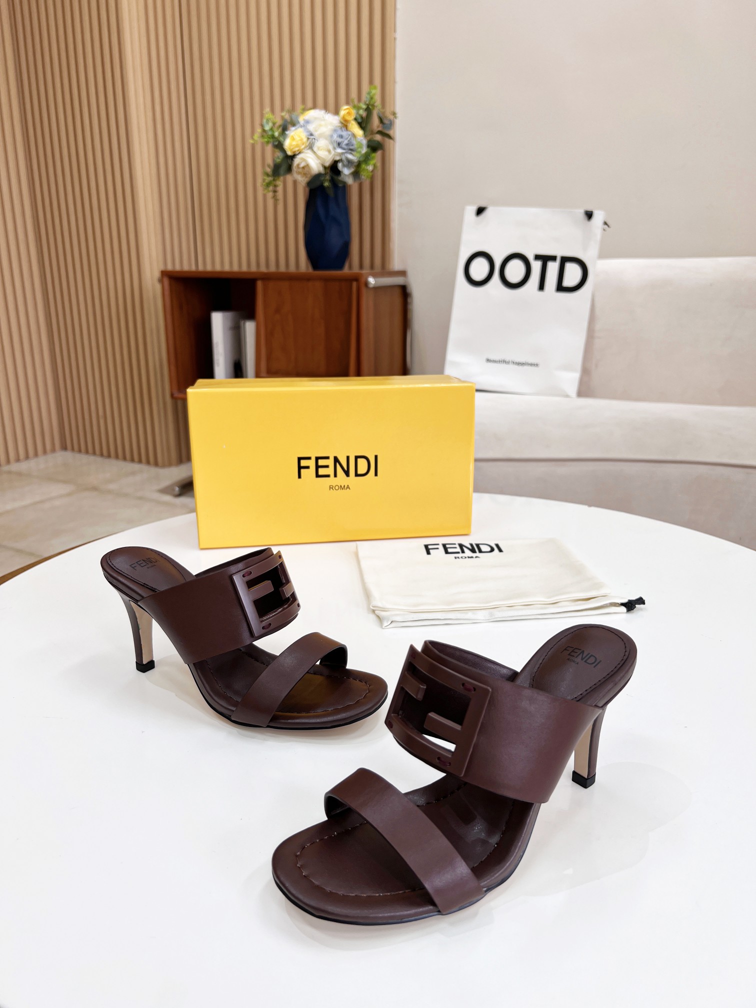 Fendi Baguette Burgundy Heels For Women - Soul Replicas