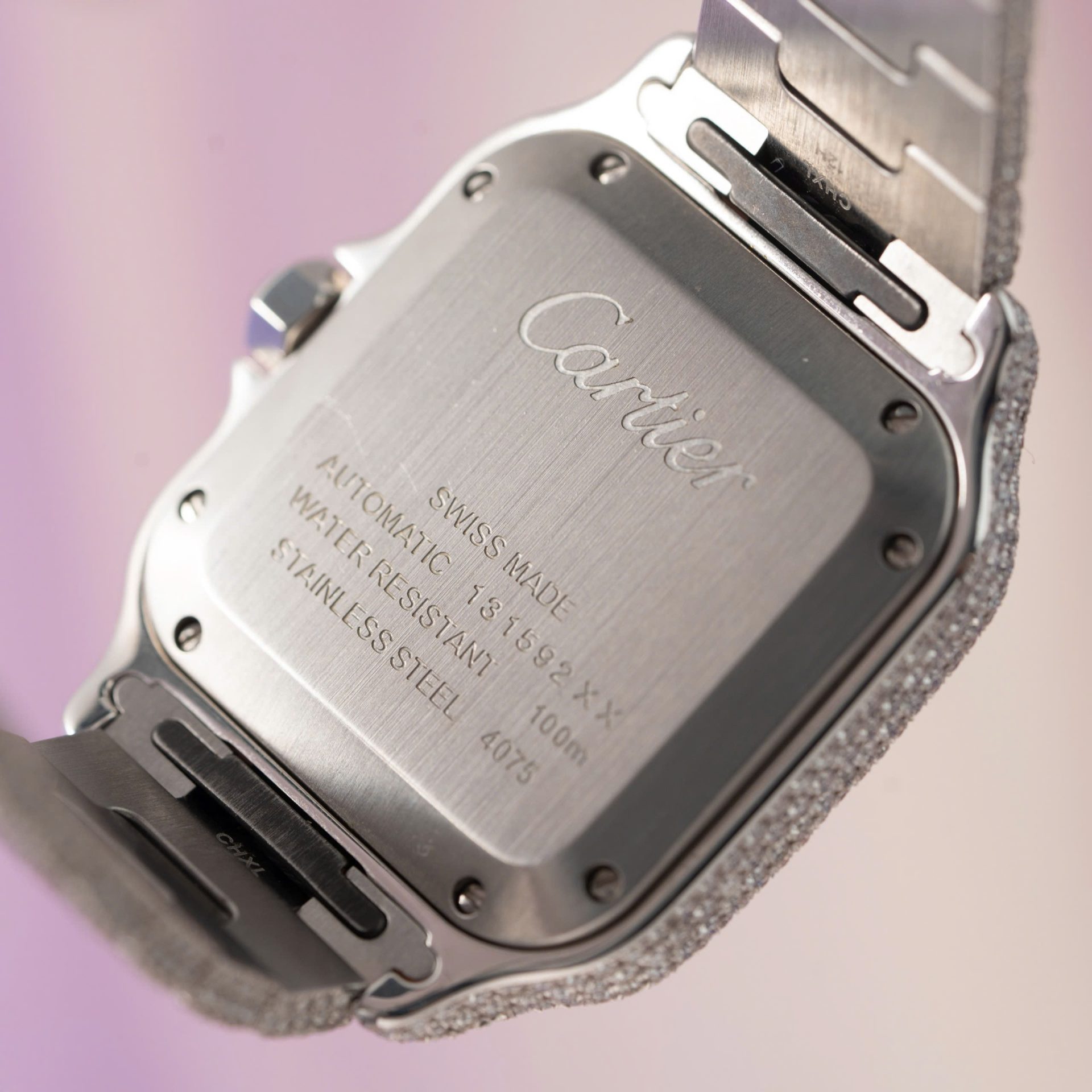 Cartier Santos Replica Watch With Full Diamond Moissanite Hong Kong 35mm - Soul Replicas