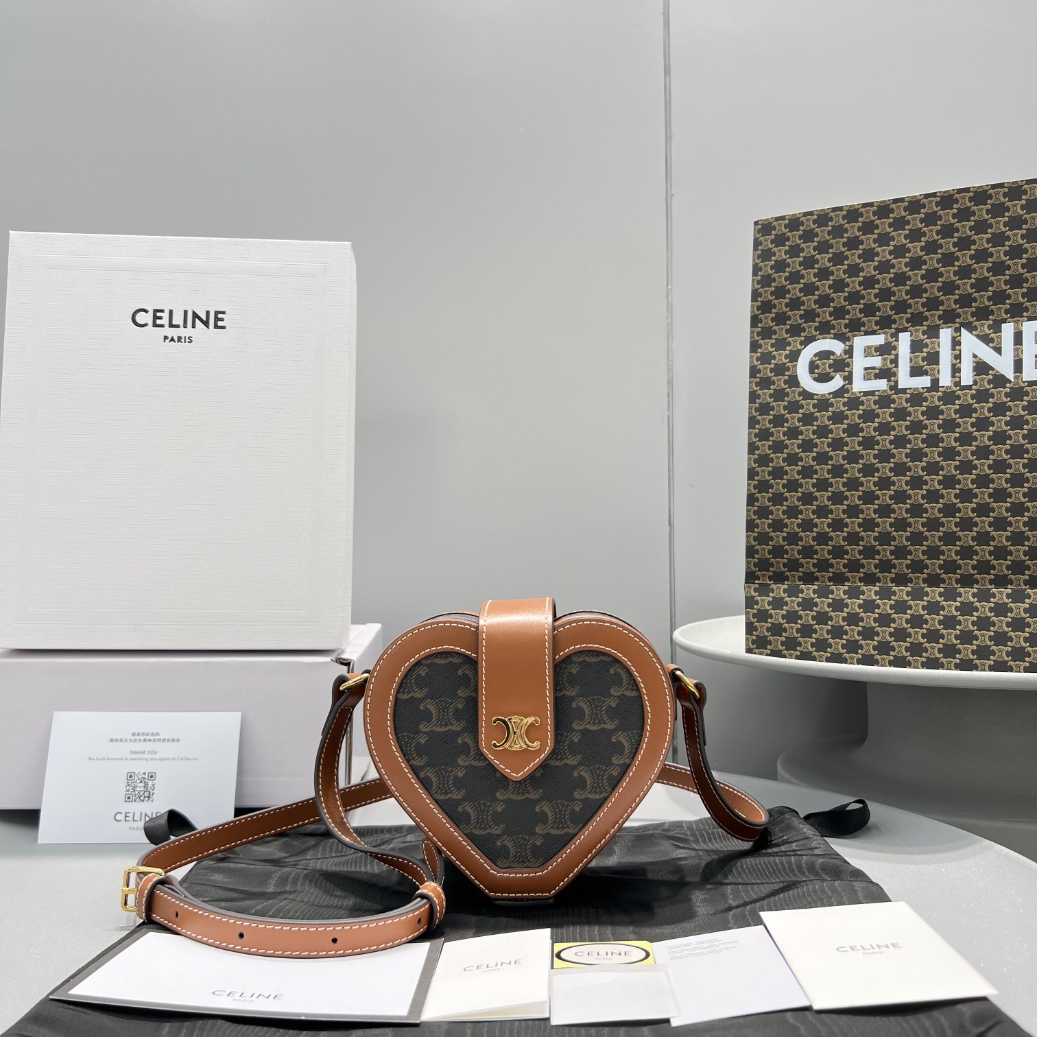 Celine Heart Tambour In Triomphe Canvas Tan For Women 6in/15cm 198212BZJ.04LU - Soul Replicas