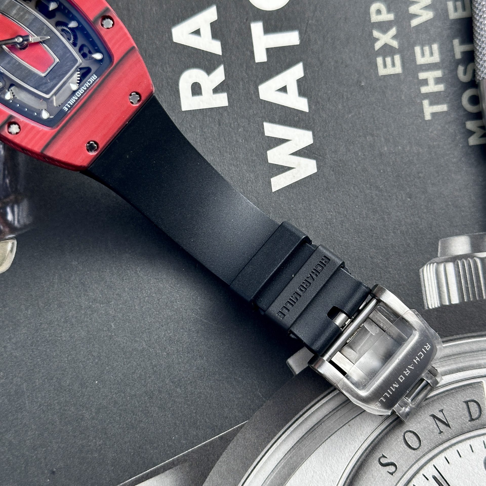 Richard Mille Replica Watches RM07-01 Red Carbon Rubber Strap 32x46mm - Soul Replicas