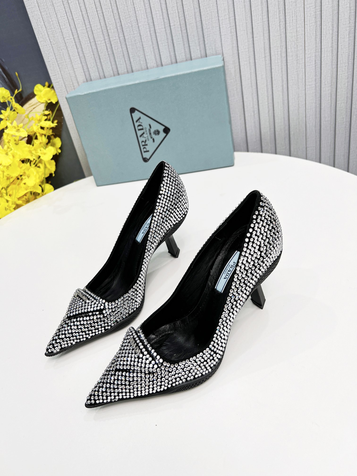 Prada Satin Slingback Pumps With Crystals Silver For Women 2.2in/55mm Prada - Soul Replicas